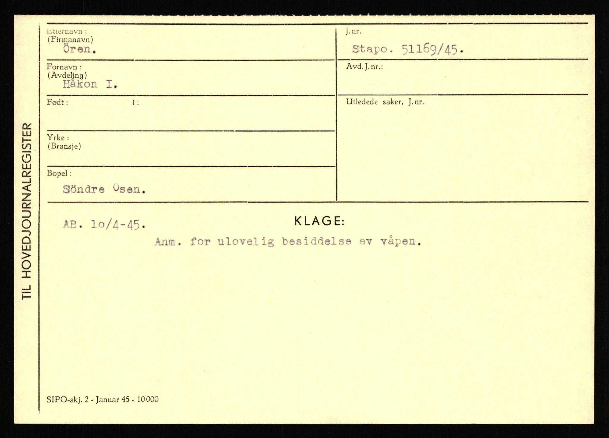 Statspolitiet - Hovedkontoret / Osloavdelingen, AV/RA-S-1329/C/Ca/L0016: Uberg - Øystese, 1943-1945, p. 3621