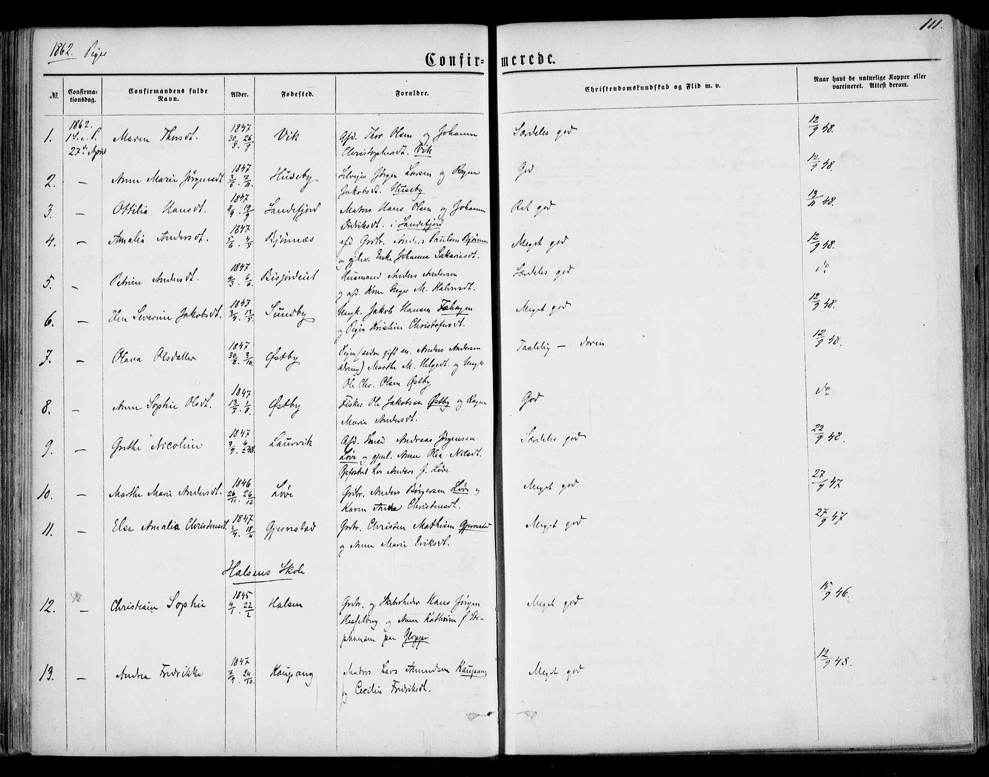 Tjølling kirkebøker, SAKO/A-60/F/Fa/L0007: Parish register (official) no. 7, 1860-1876, p. 111
