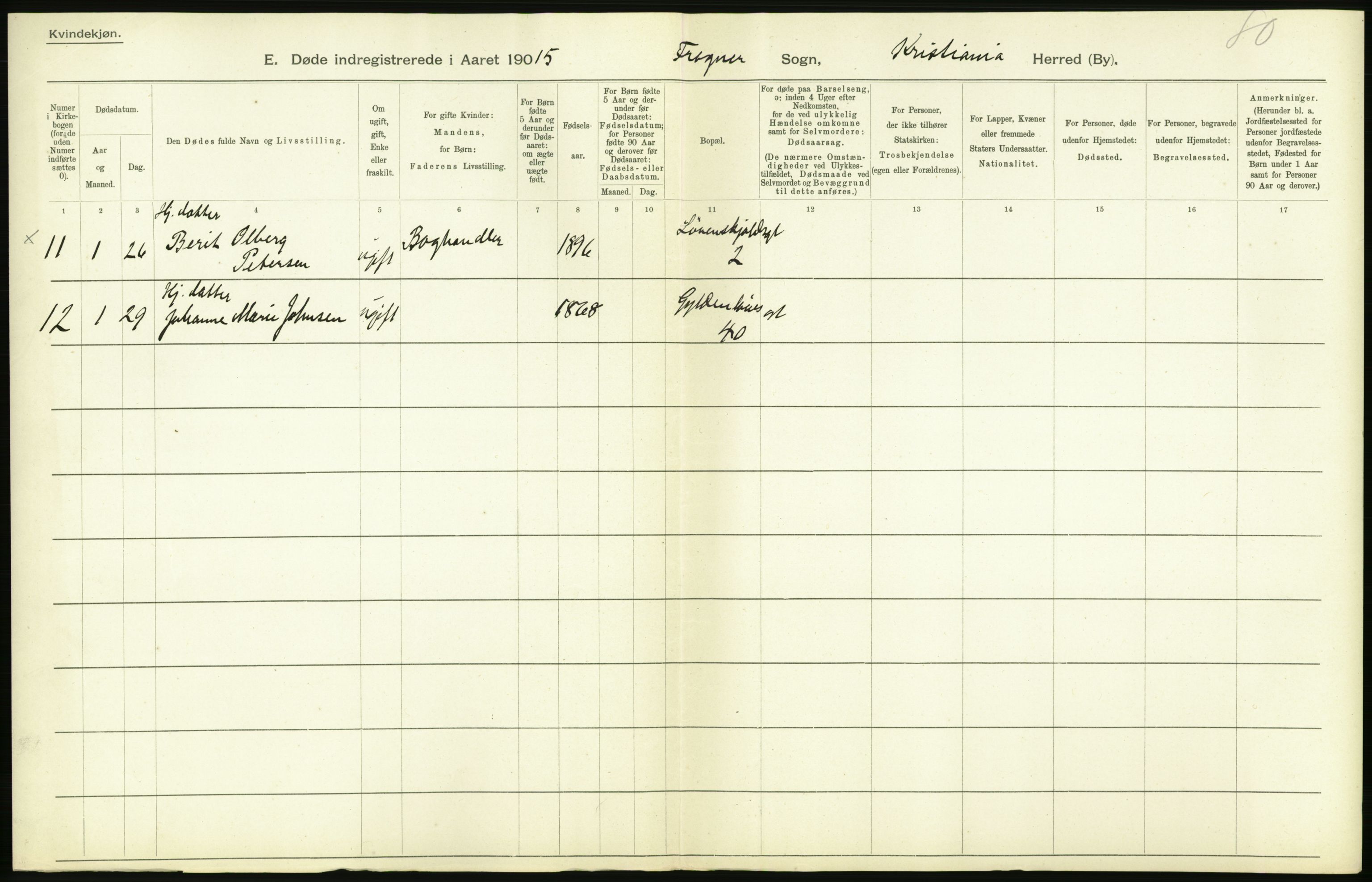 Statistisk sentralbyrå, Sosiodemografiske emner, Befolkning, AV/RA-S-2228/D/Df/Dfb/Dfbe/L0009: Kristiania: Døde., 1915, p. 468