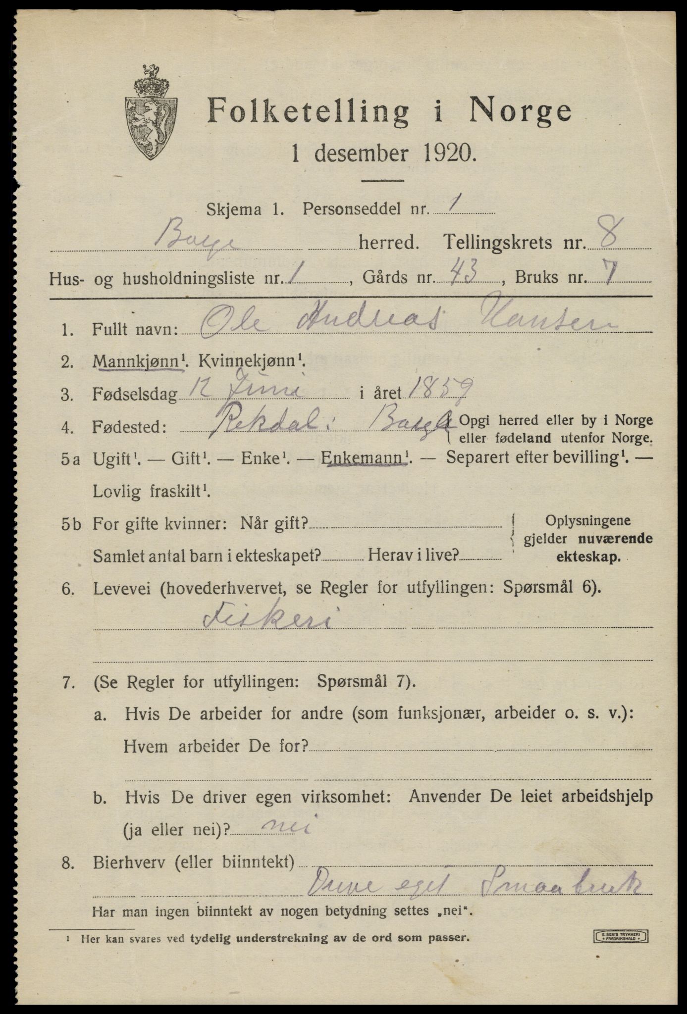 SAT, 1920 census for Borge, 1920, p. 7203