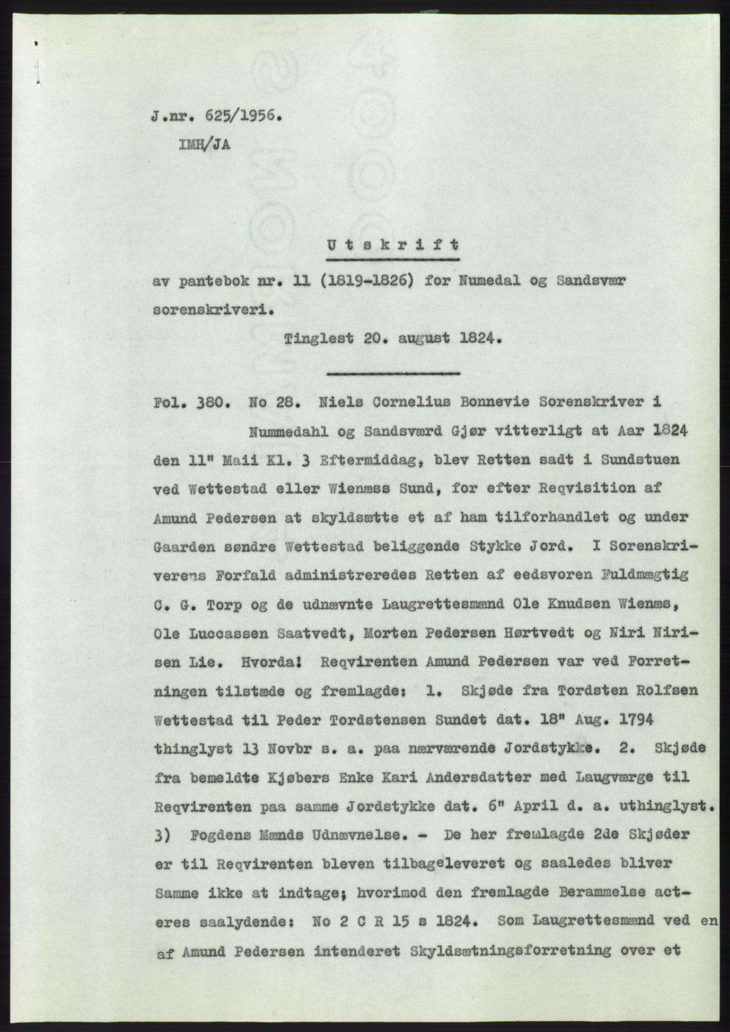 Statsarkivet i Kongsberg, AV/SAKO-A-0001/E/Ee/L0006: Avskrifter, SAO jnr. 401/1956 - 791/1956, 1956, p. 204