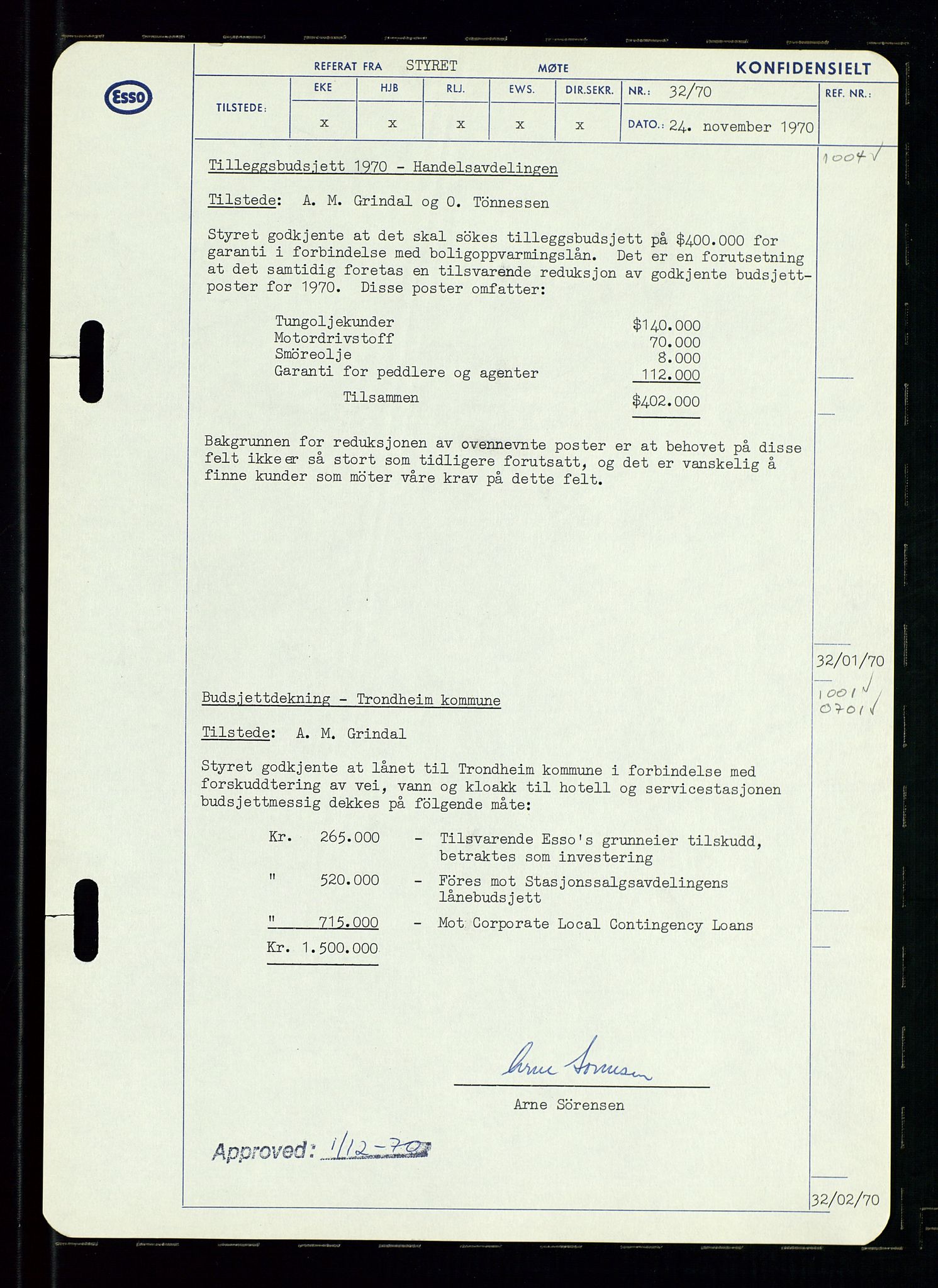 Pa 0982 - Esso Norge A/S, AV/SAST-A-100448/A/Aa/L0003/0002: Den administrerende direksjon Board minutes (styrereferater) og Bedriftforsamlingsprotokoll / Den administrerende direksjon Board minutes (styrereferater), 1970-1974, p. 173