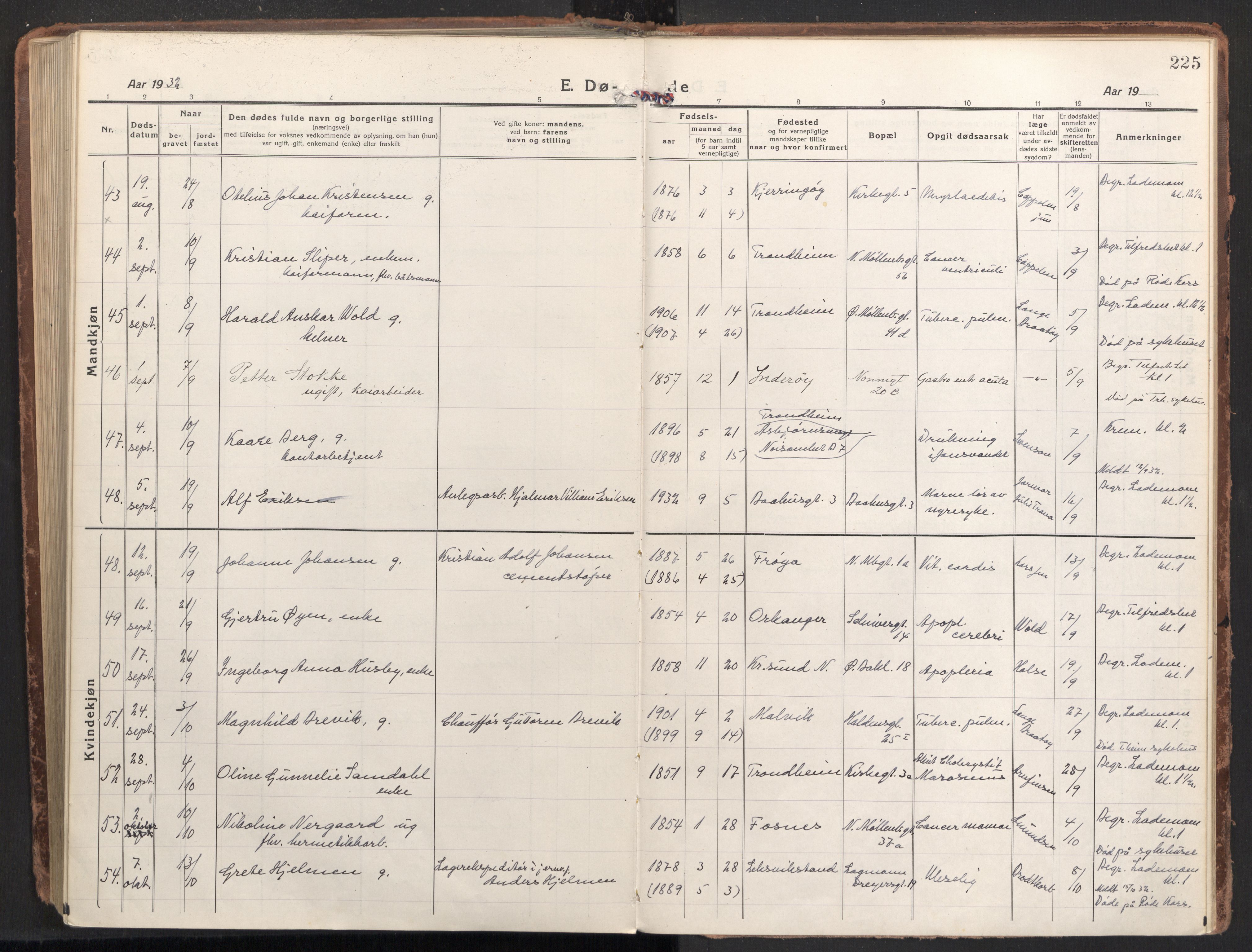 Ministerialprotokoller, klokkerbøker og fødselsregistre - Sør-Trøndelag, AV/SAT-A-1456/604/L0207: Parish register (official) no. 604A27, 1917-1933, p. 225