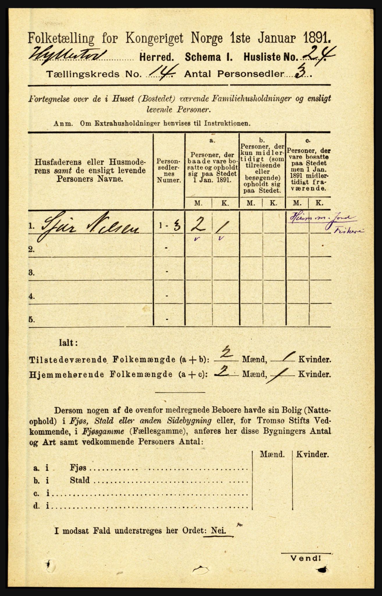 RA, 1891 census for 1413 Hyllestad, 1891, p. 2536