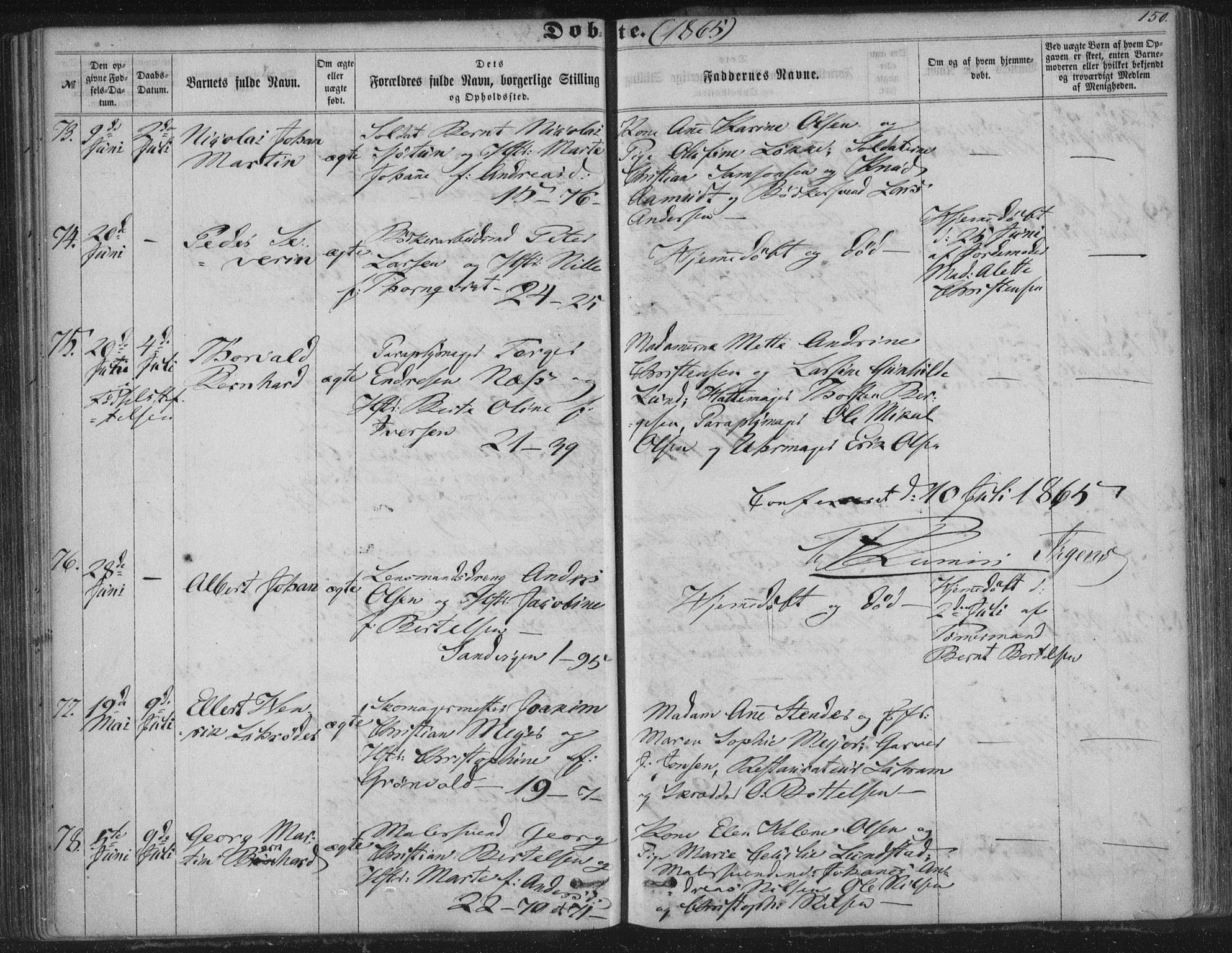 Korskirken sokneprestembete, SAB/A-76101/H/Haa/L0018: Parish register (official) no. B 4, 1857-1866, p. 150