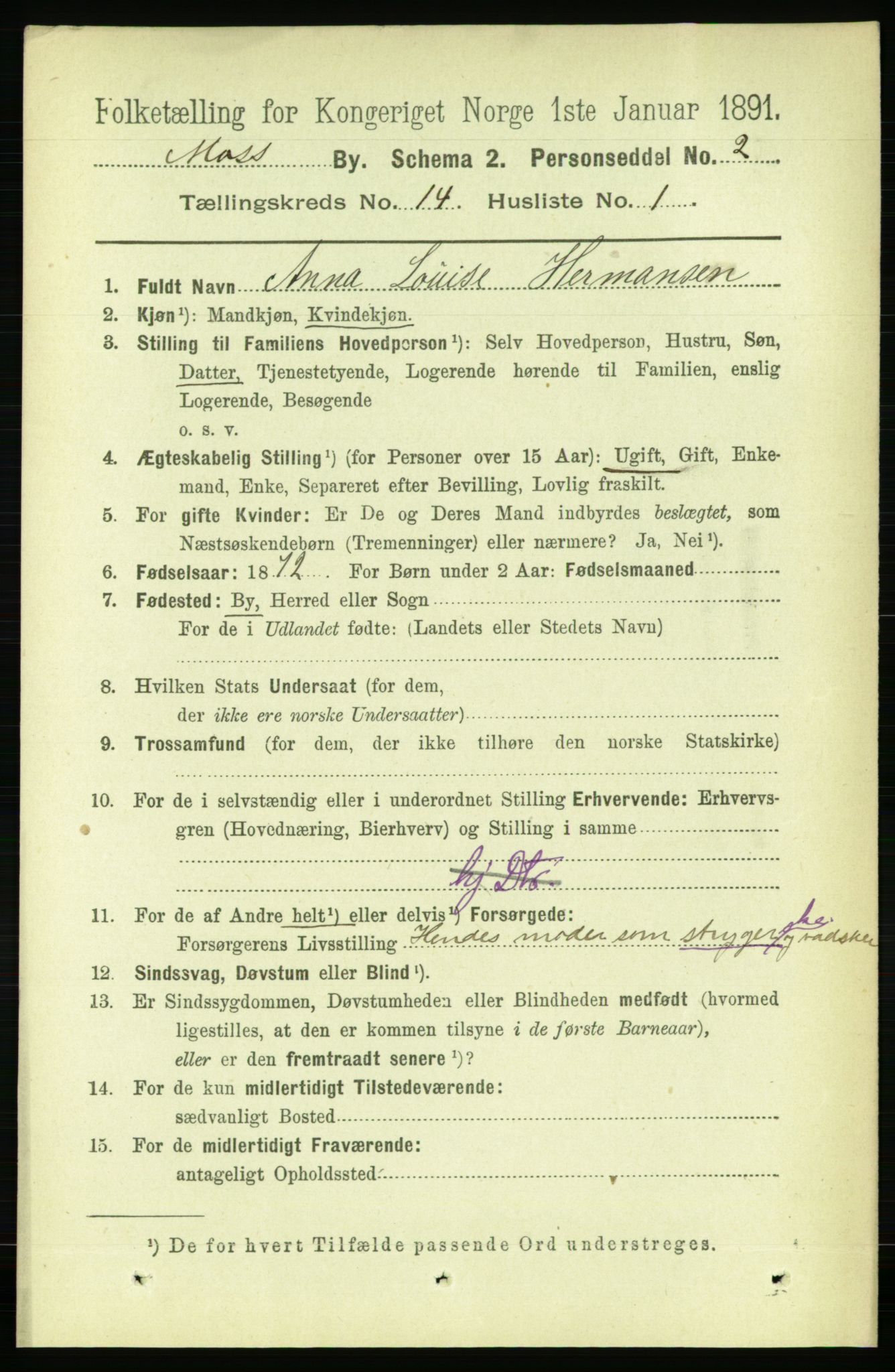 RA, 1891 census for 0104 Moss, 1891, p. 7022