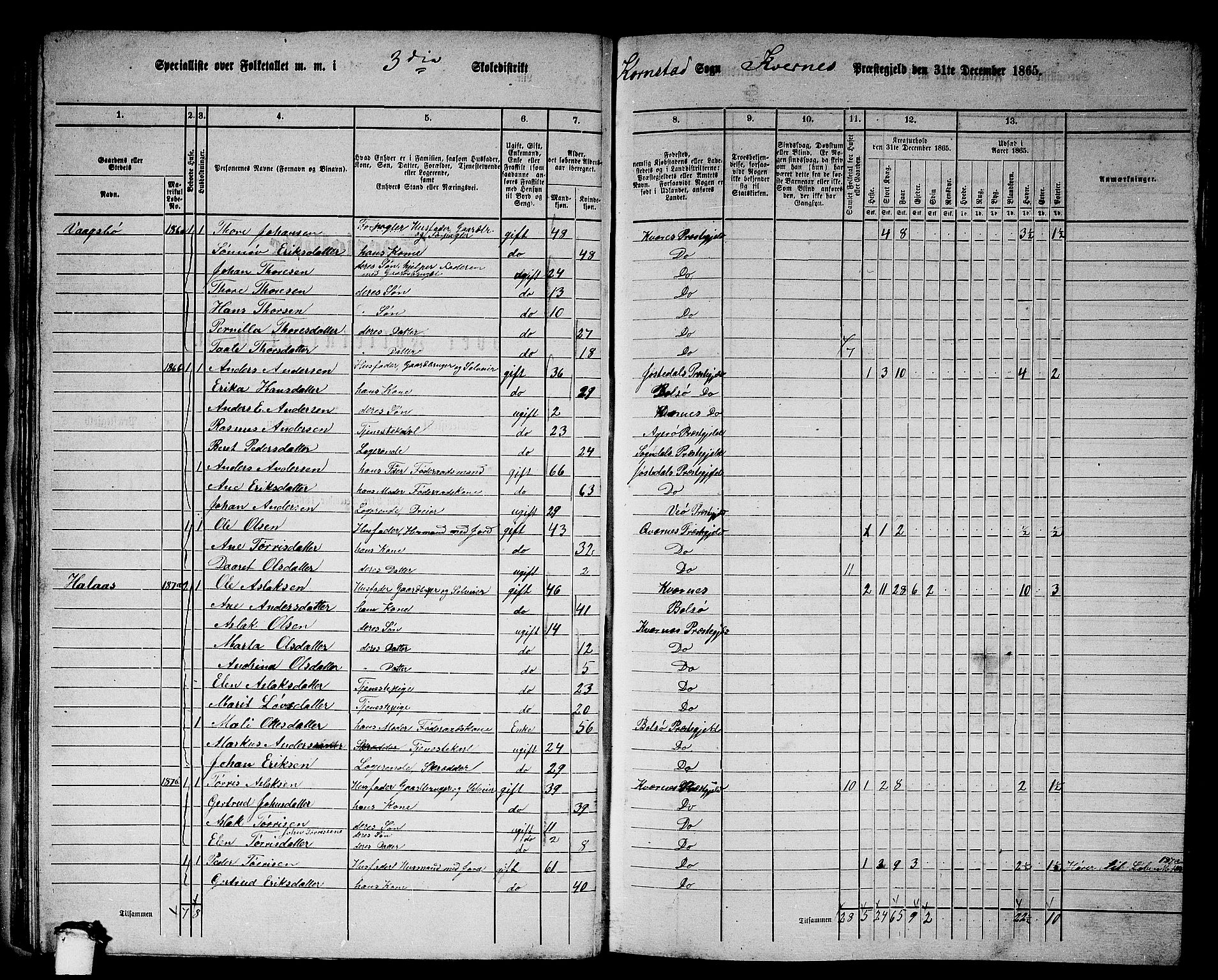 RA, 1865 census for Kvernes, 1865, p. 46