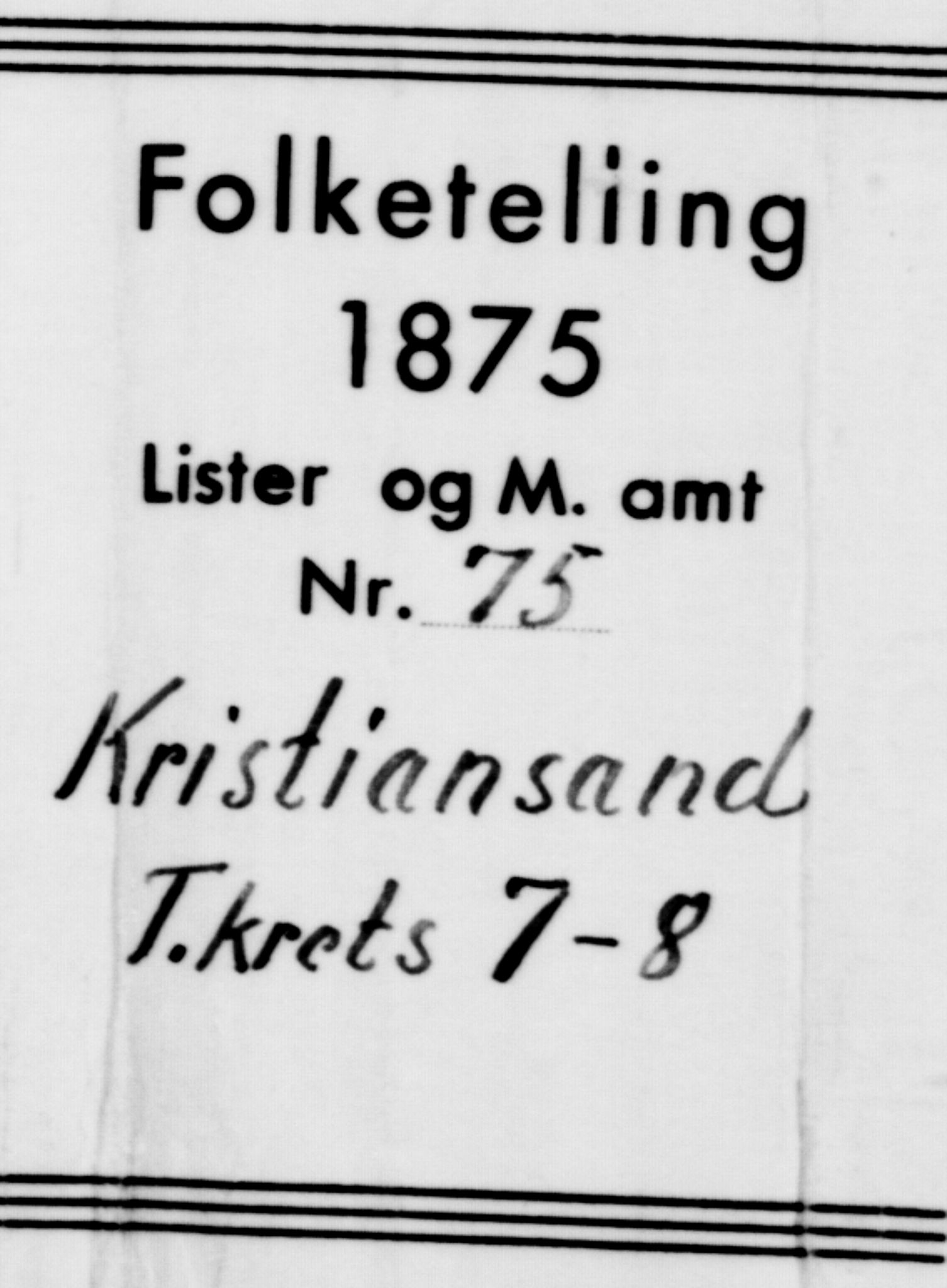 SAK, 1875 census for 1001P Kristiansand, 1875, p. 986