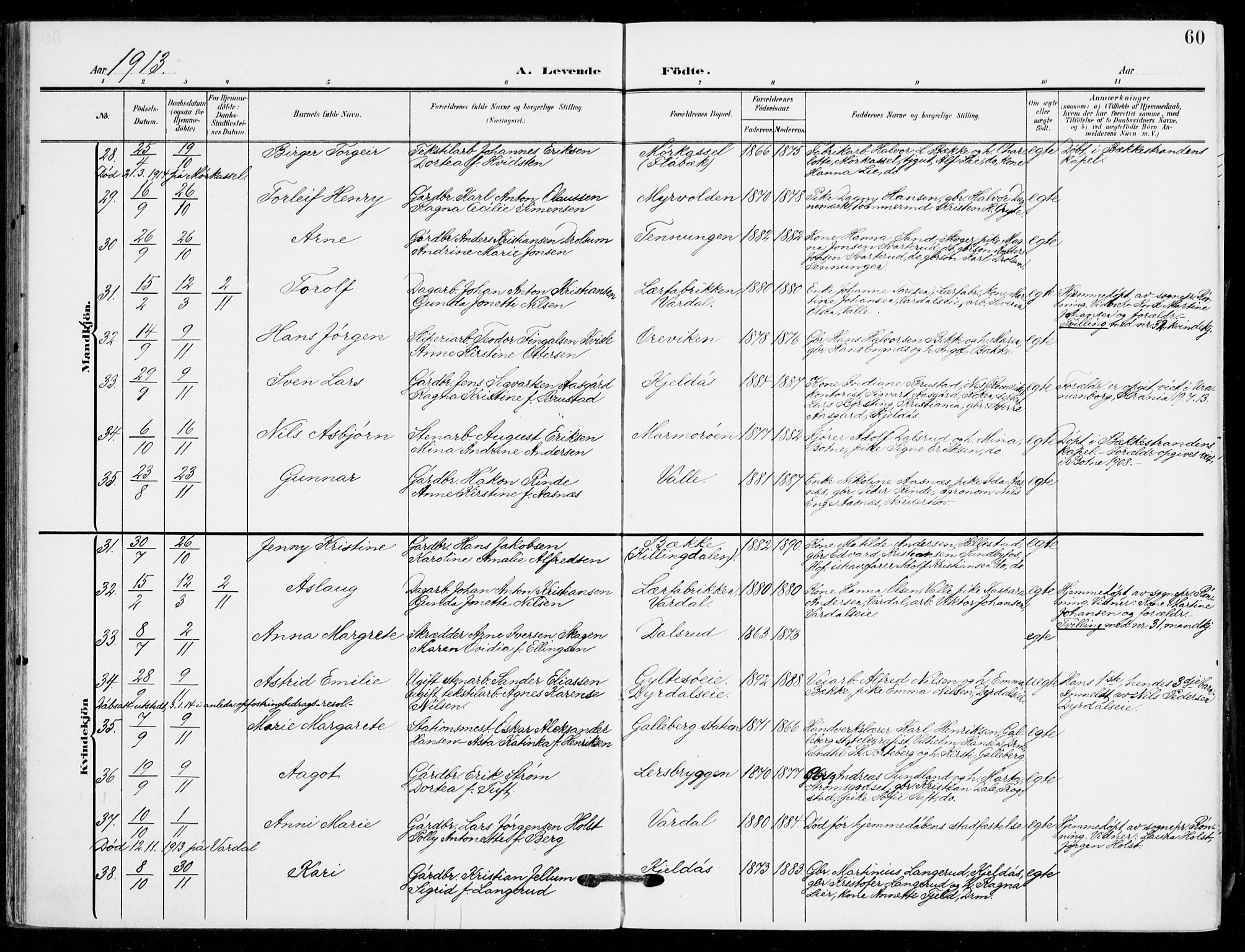 Sande Kirkebøker, SAKO/A-53/F/Fa/L0008: Parish register (official) no. 8, 1904-1921, p. 60