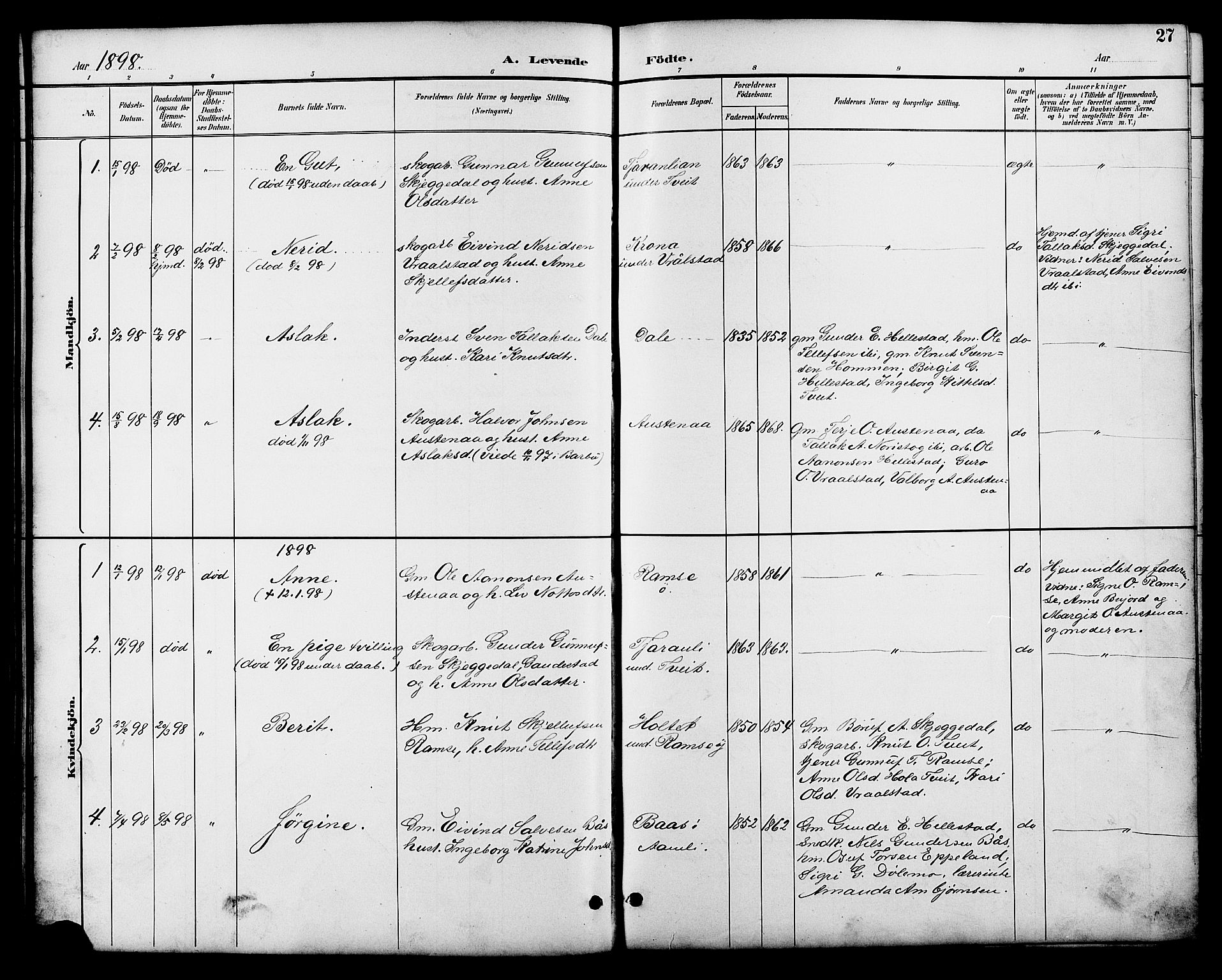 Åmli sokneprestkontor, AV/SAK-1111-0050/F/Fb/Fbb/L0002: Parish register (copy) no. B 2, 1890-1905, p. 27