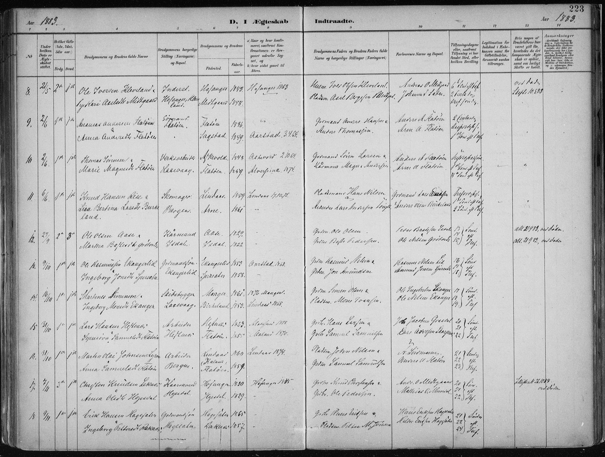 Hamre sokneprestembete, AV/SAB-A-75501/H/Ha/Haa/Haab/L0001: Parish register (official) no. B  1, 1882-1905, p. 223