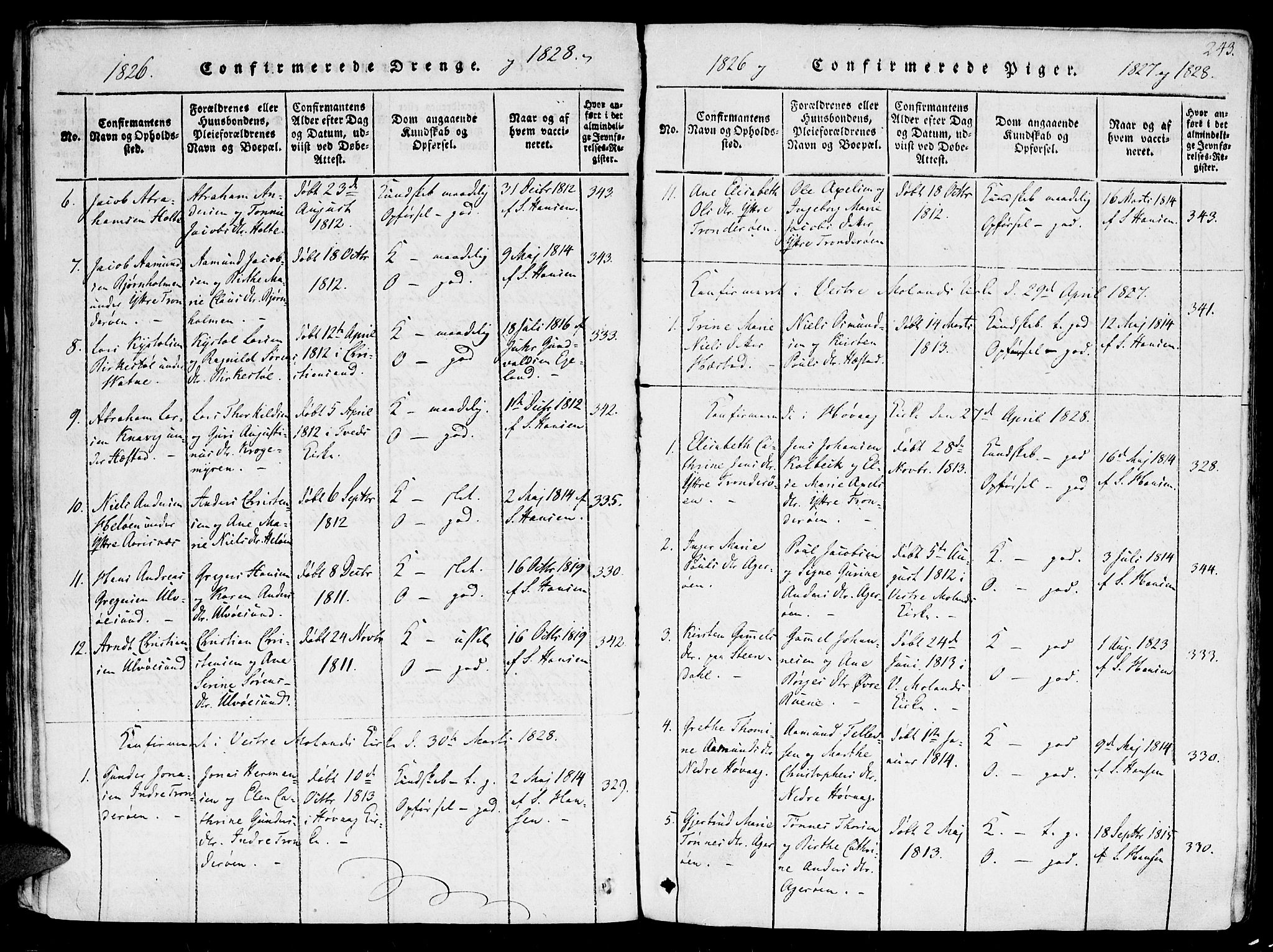 Høvåg sokneprestkontor, SAK/1111-0025/F/Fa/L0001: Parish register (official) no. A 1, 1816-1843, p. 243