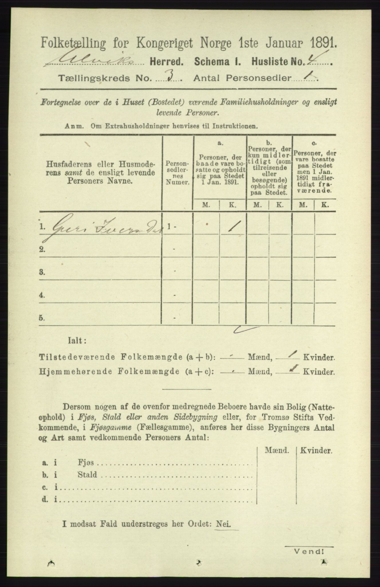 RA, 1891 census for 1233 Ulvik, 1891, p. 320