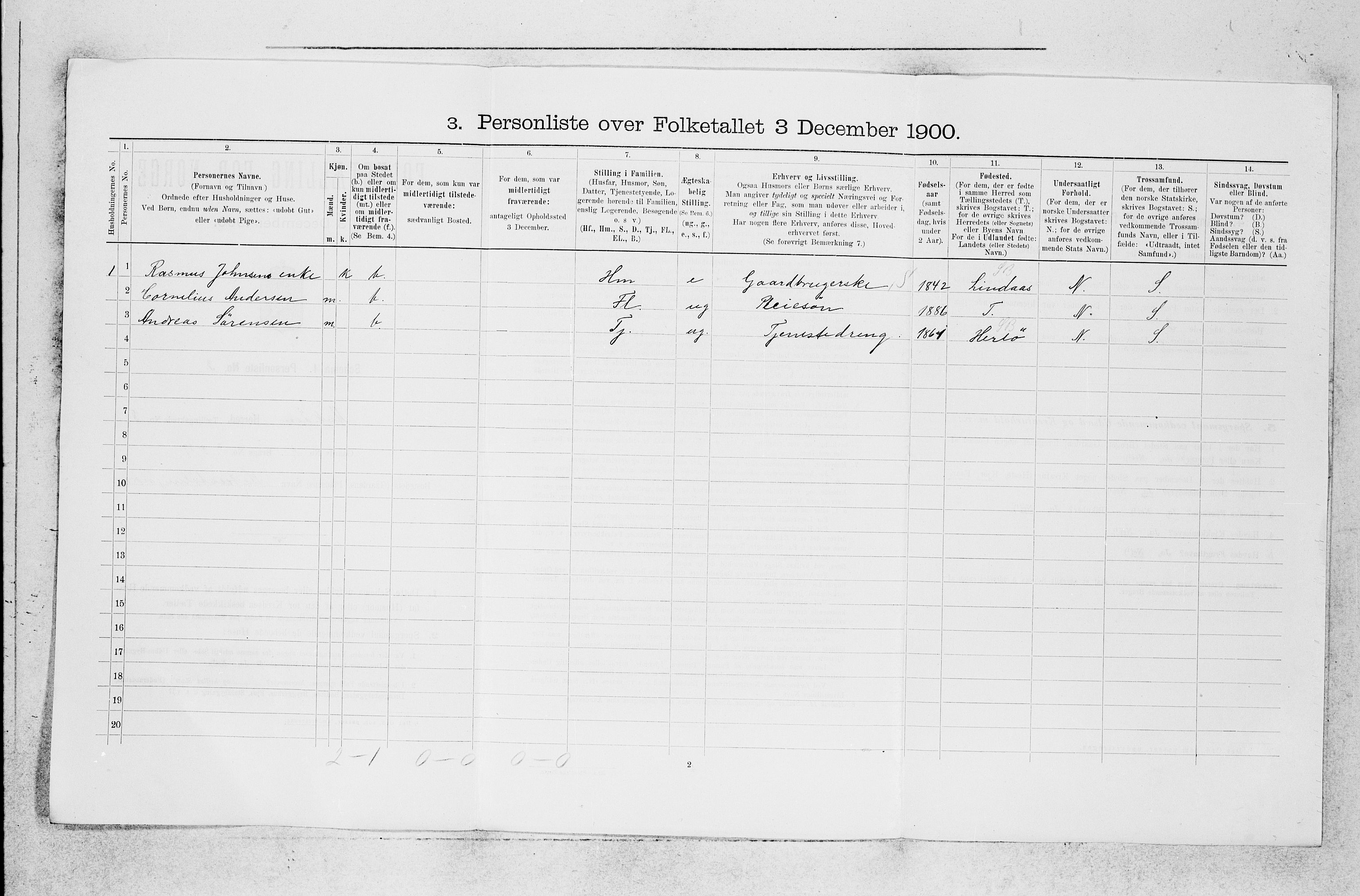 SAB, 1900 census for Askøy, 1900, p. 1050