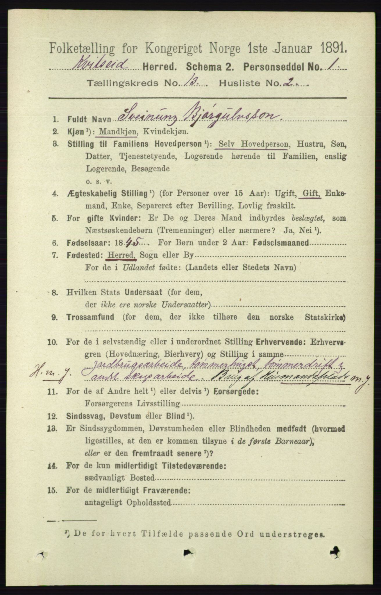 RA, 1891 census for 0829 Kviteseid, 1891, p. 3088