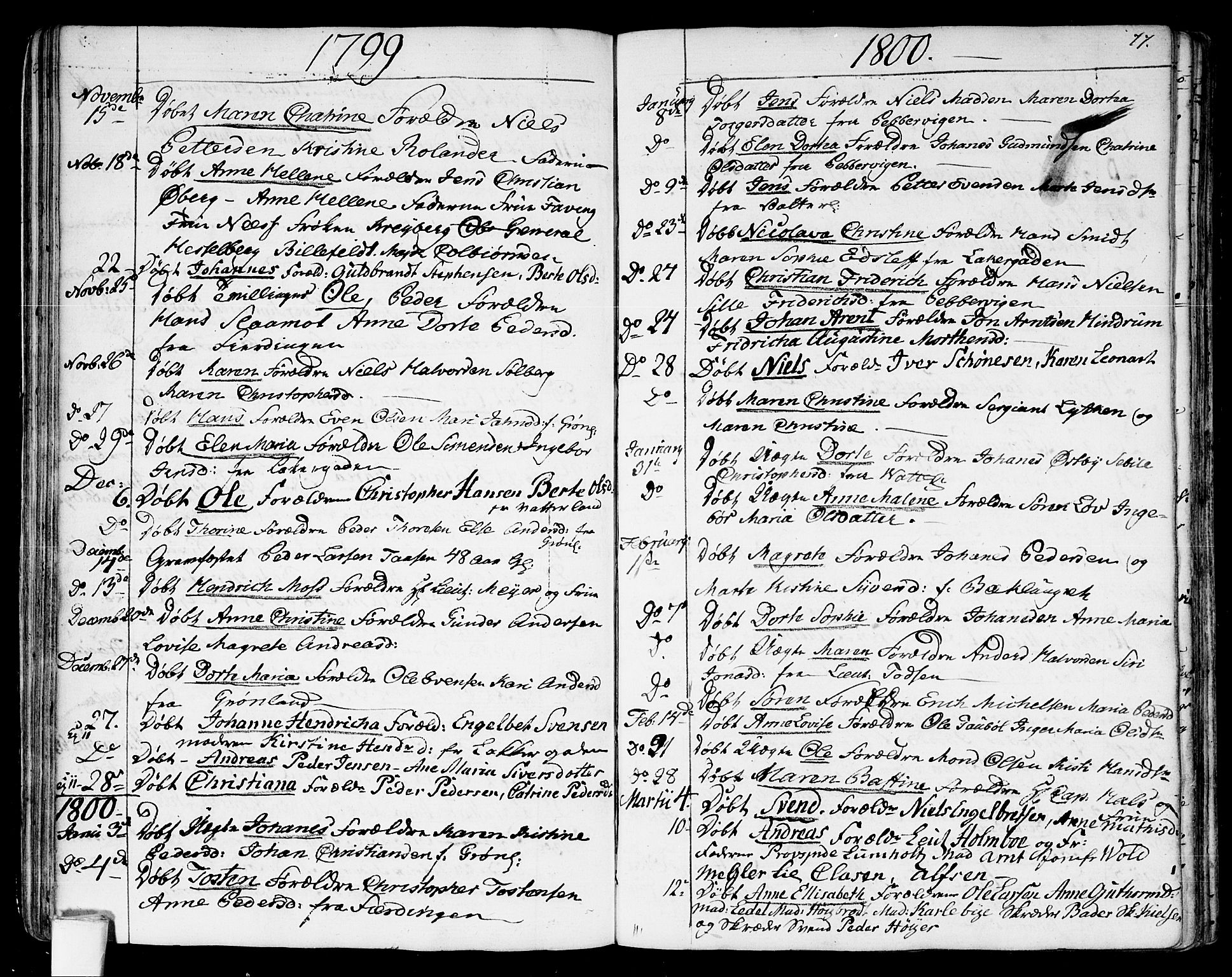 Garnisonsmenigheten Kirkebøker, SAO/A-10846/G/Ga/L0001: Parish register (copy) no. 1, 1796-1814, p. 76-77