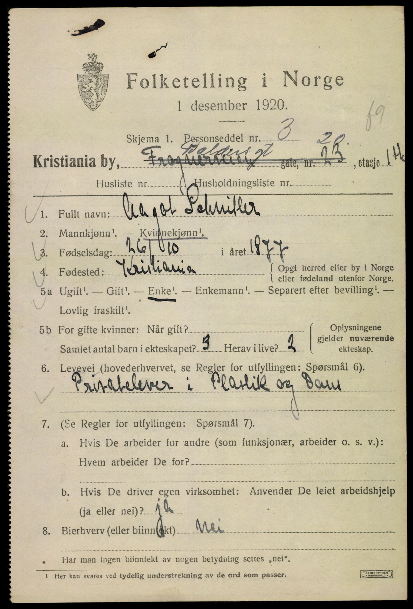 SAO, 1920 census for Kristiania, 1920, p. 150125