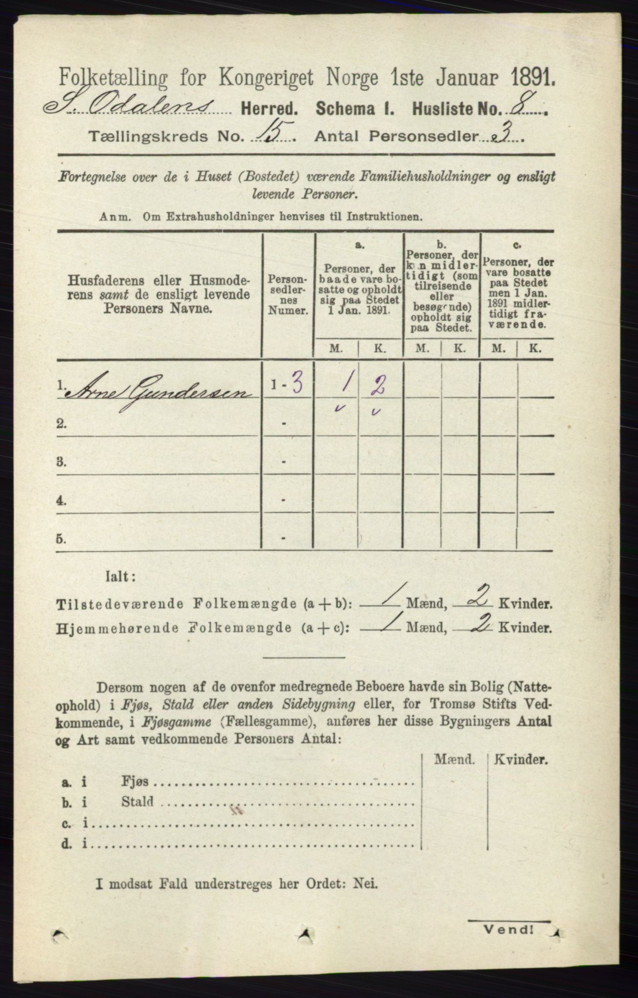 RA, 1891 census for 0419 Sør-Odal, 1891, p. 6473