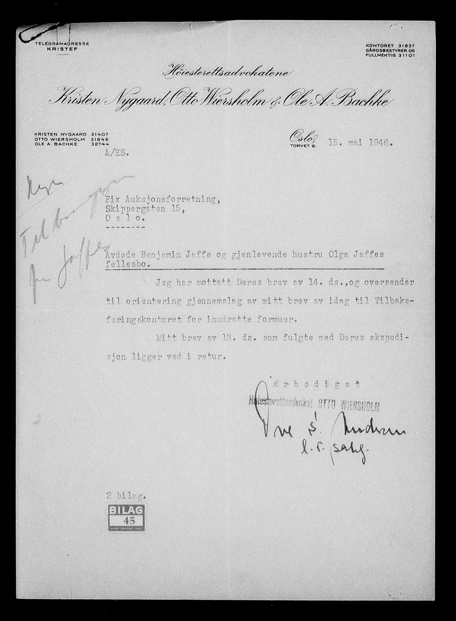 Justisdepartementet, Tilbakeføringskontoret for inndratte formuer, AV/RA-S-1564/H/Hc/Hcc/L0946: --, 1945-1947, p. 543