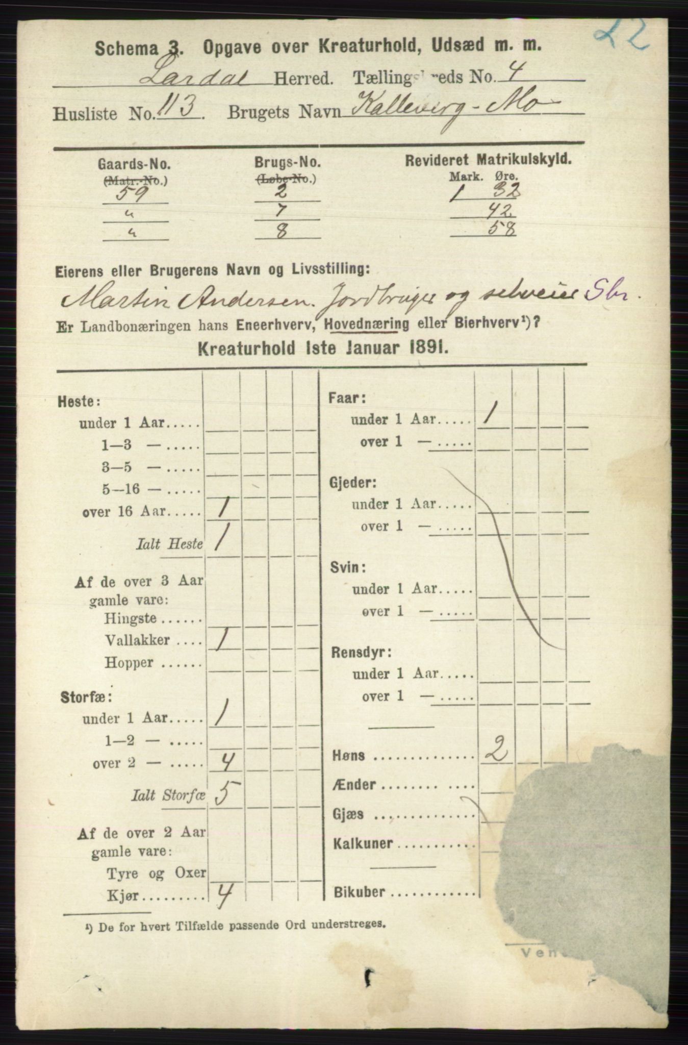 RA, 1891 census for 0728 Lardal, 1891, p. 4029