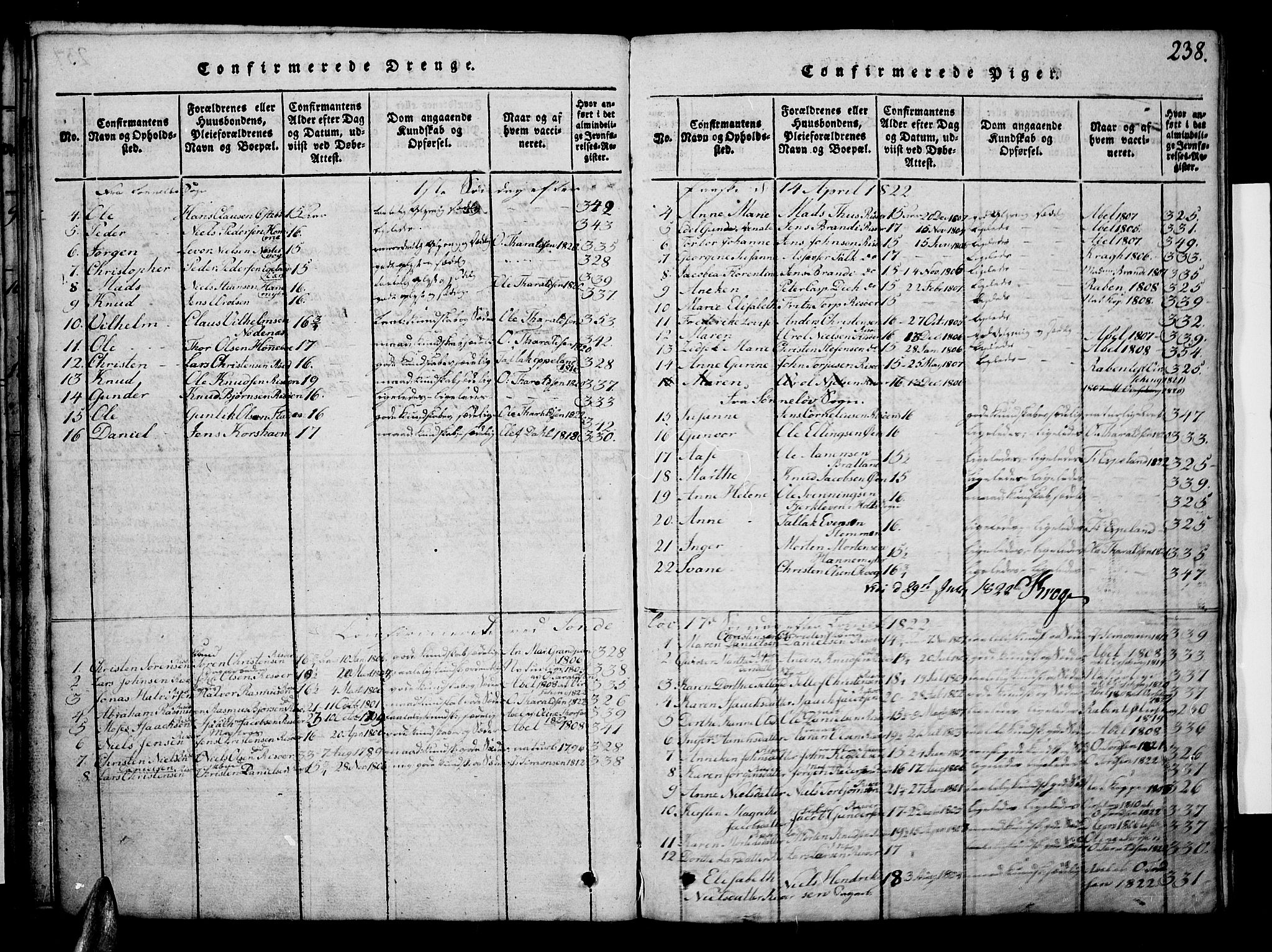 Risør sokneprestkontor, SAK/1111-0035/F/Fb/L0004: Parish register (copy) no. B 4, 1816-1848, p. 238
