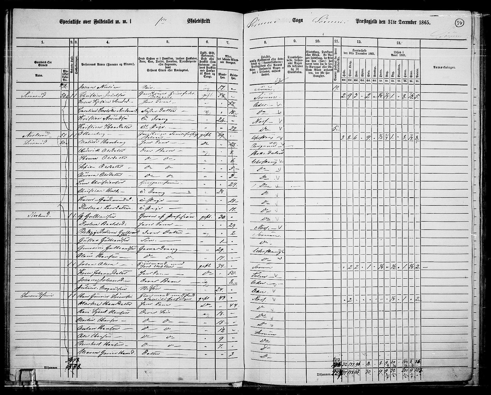 RA, 1865 census for Sørum, 1865, p. 32