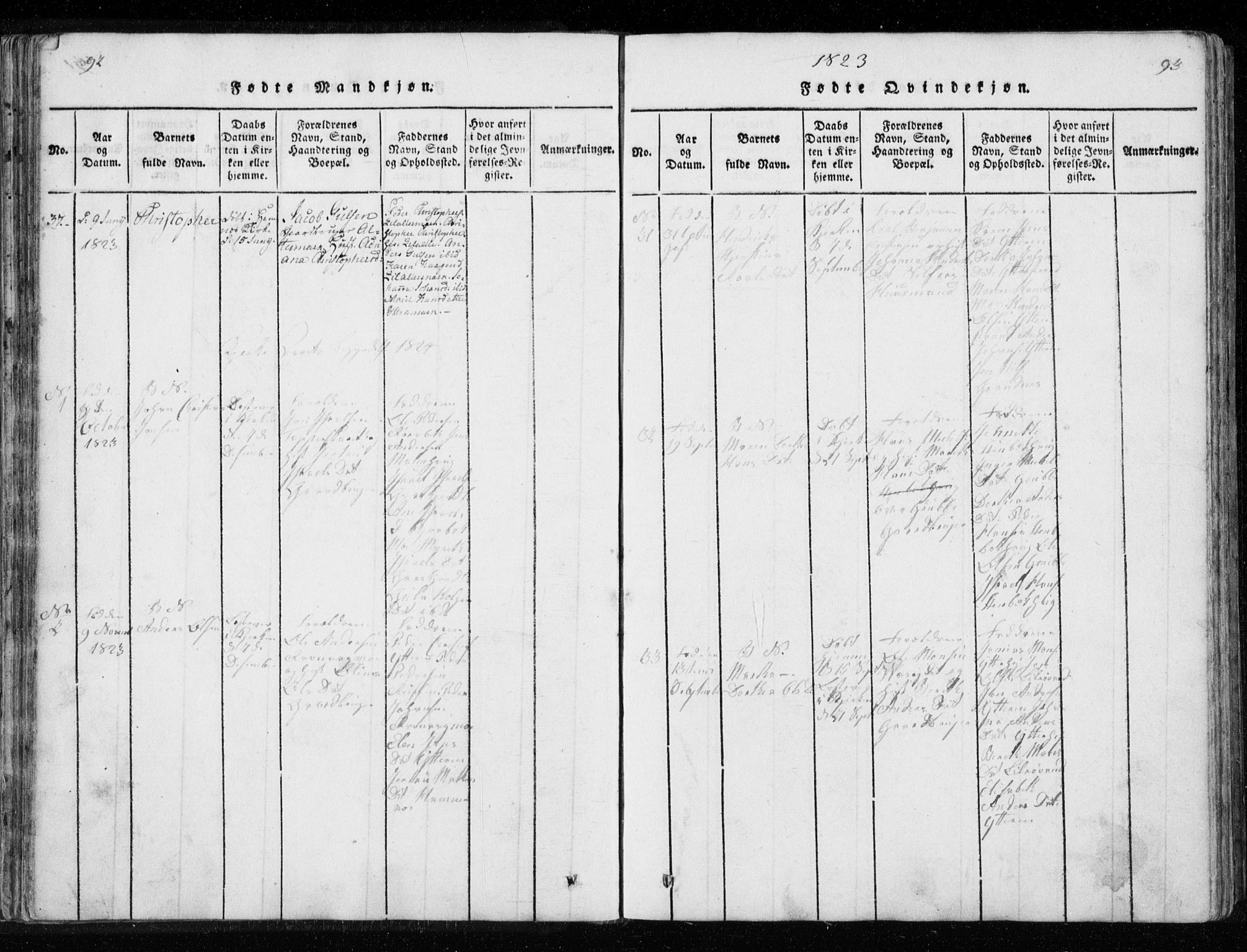 Ministerialprotokoller, klokkerbøker og fødselsregistre - Nordland, AV/SAT-A-1459/827/L0412: Parish register (copy) no. 827C01, 1820-1841, p. 92-93