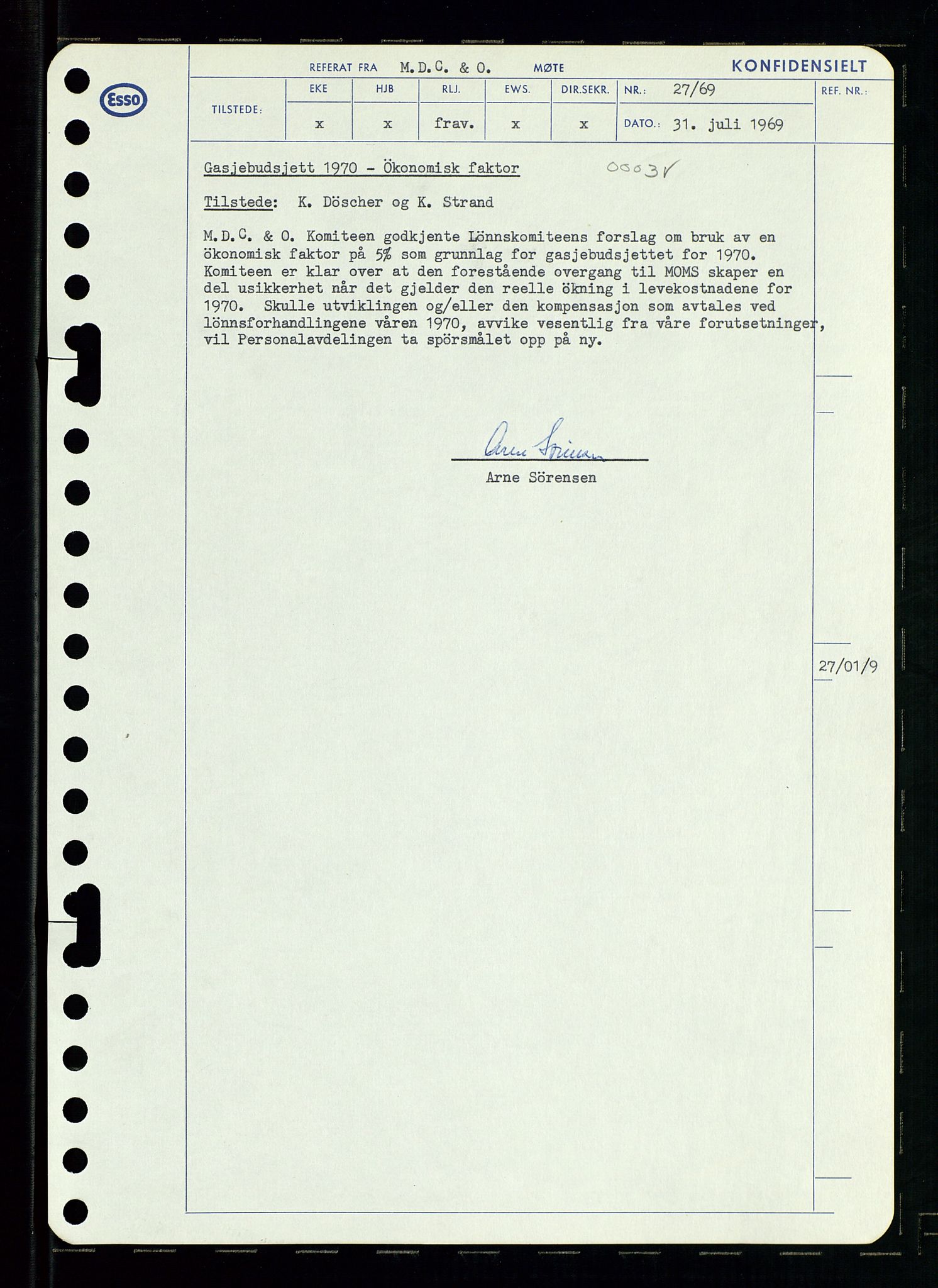 Pa 0982 - Esso Norge A/S, AV/SAST-A-100448/A/Aa/L0003/0001: Den administrerende direksjon Board minutes (styrereferater) og Bedriftforsamlingsprotokoll / Den administrerende direksjon Board minutes (styrereferater), 1969, p. 168