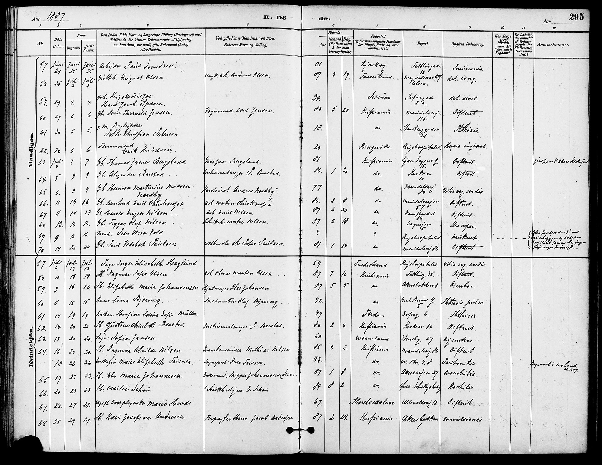 Gamle Aker prestekontor Kirkebøker, SAO/A-10617a/F/L0008: Parish register (official) no. 8, 1887-1896, p. 295