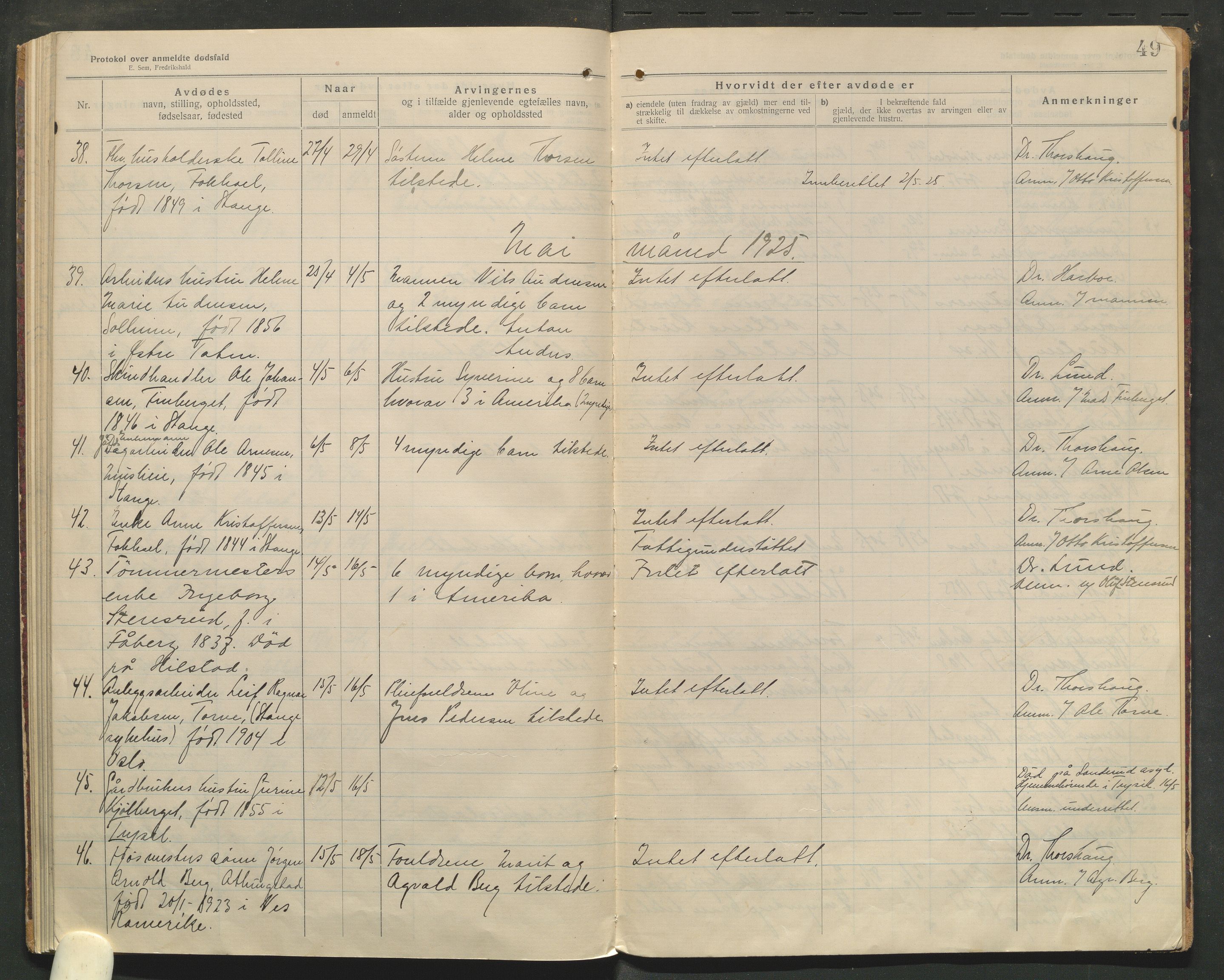 Stange lensmannskontor, AV/SAH-LHS-020/H/Ha/Haa/L0001/0004: Dødsfallsprotokoller / Dødsfallsprotokoll, 1921-1925, p. 49