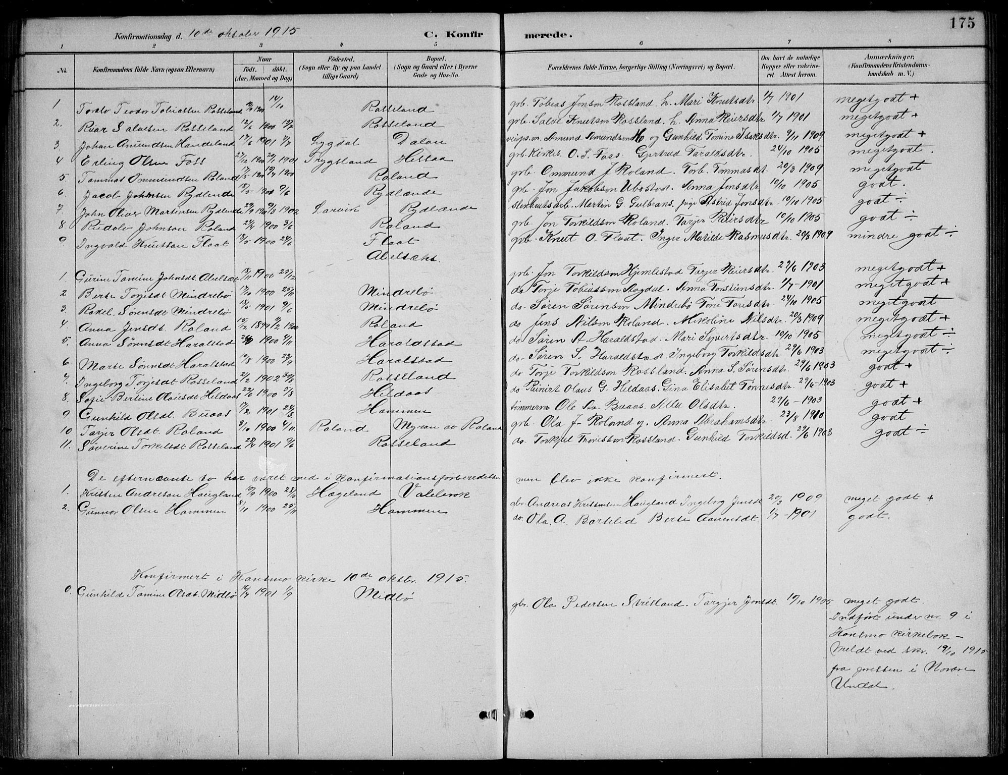 Bjelland sokneprestkontor, SAK/1111-0005/F/Fb/Fba/L0005: Parish register (copy) no. B 5, 1887-1923, p. 175