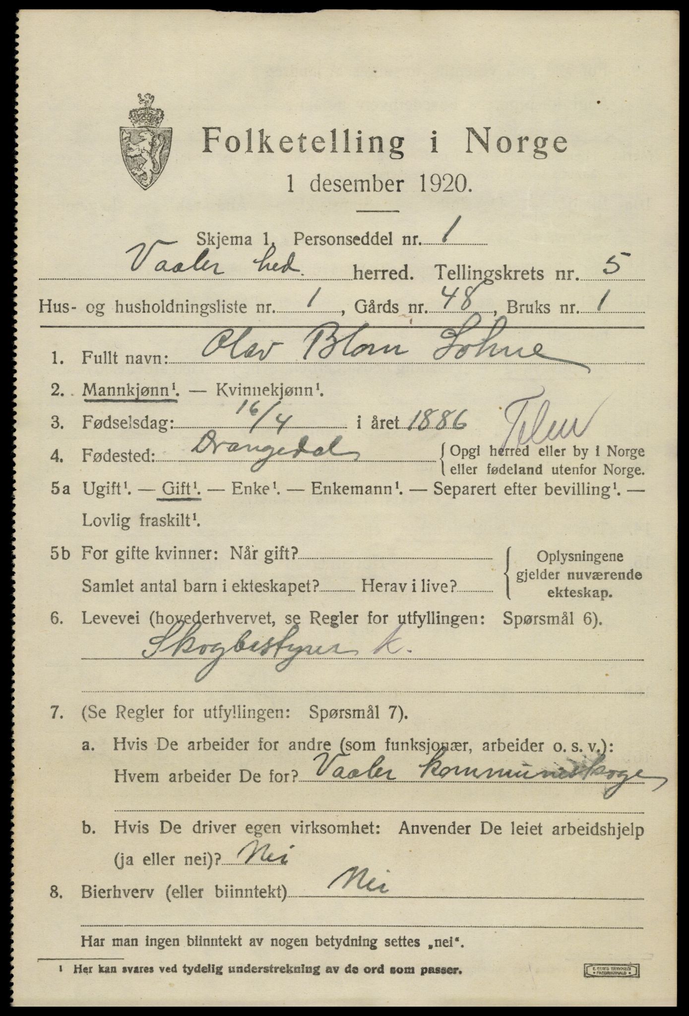 SAH, 1920 census for Våler (Hedmark), 1920, p. 5507