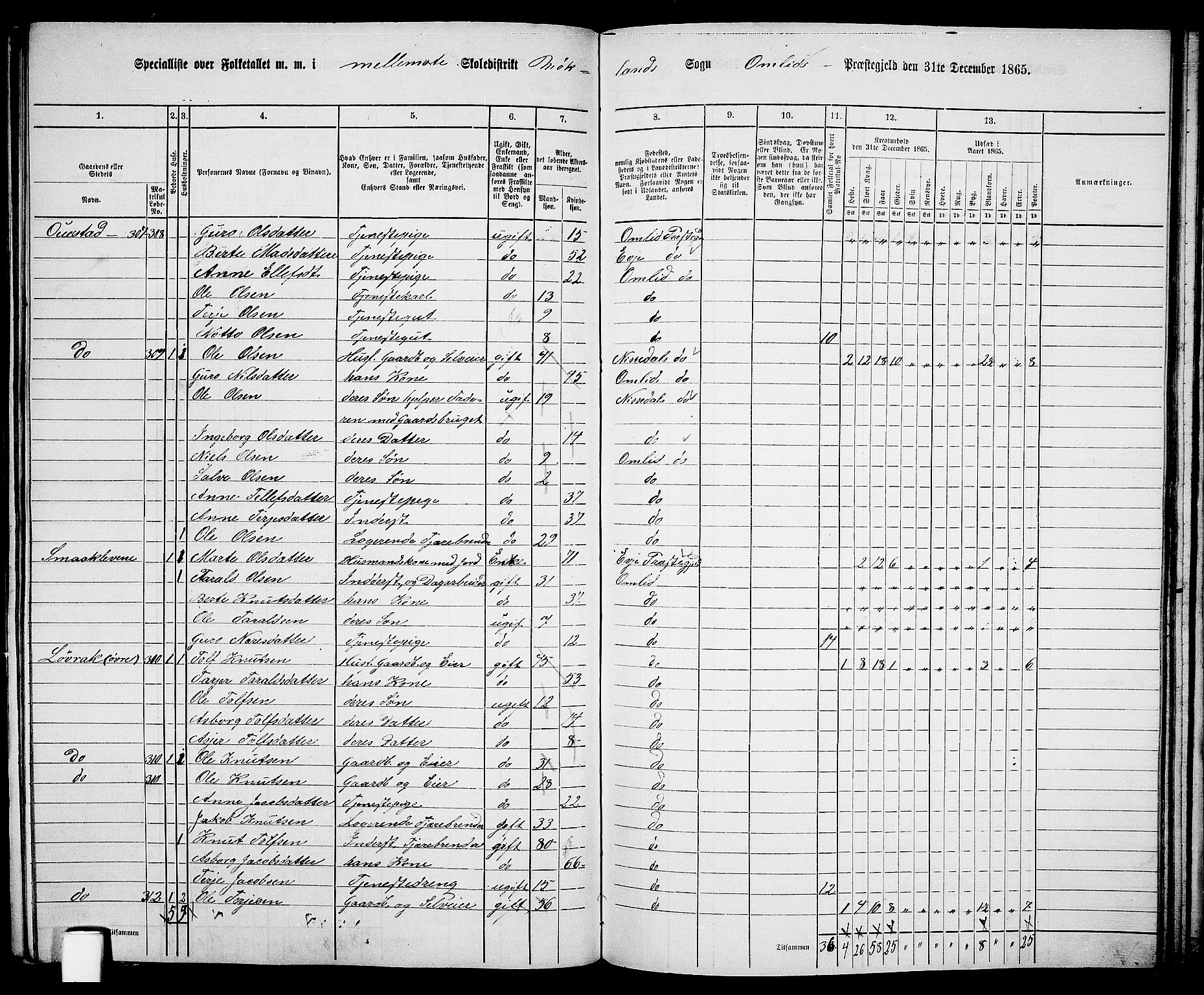 RA, 1865 census for Åmli, 1865, p. 86