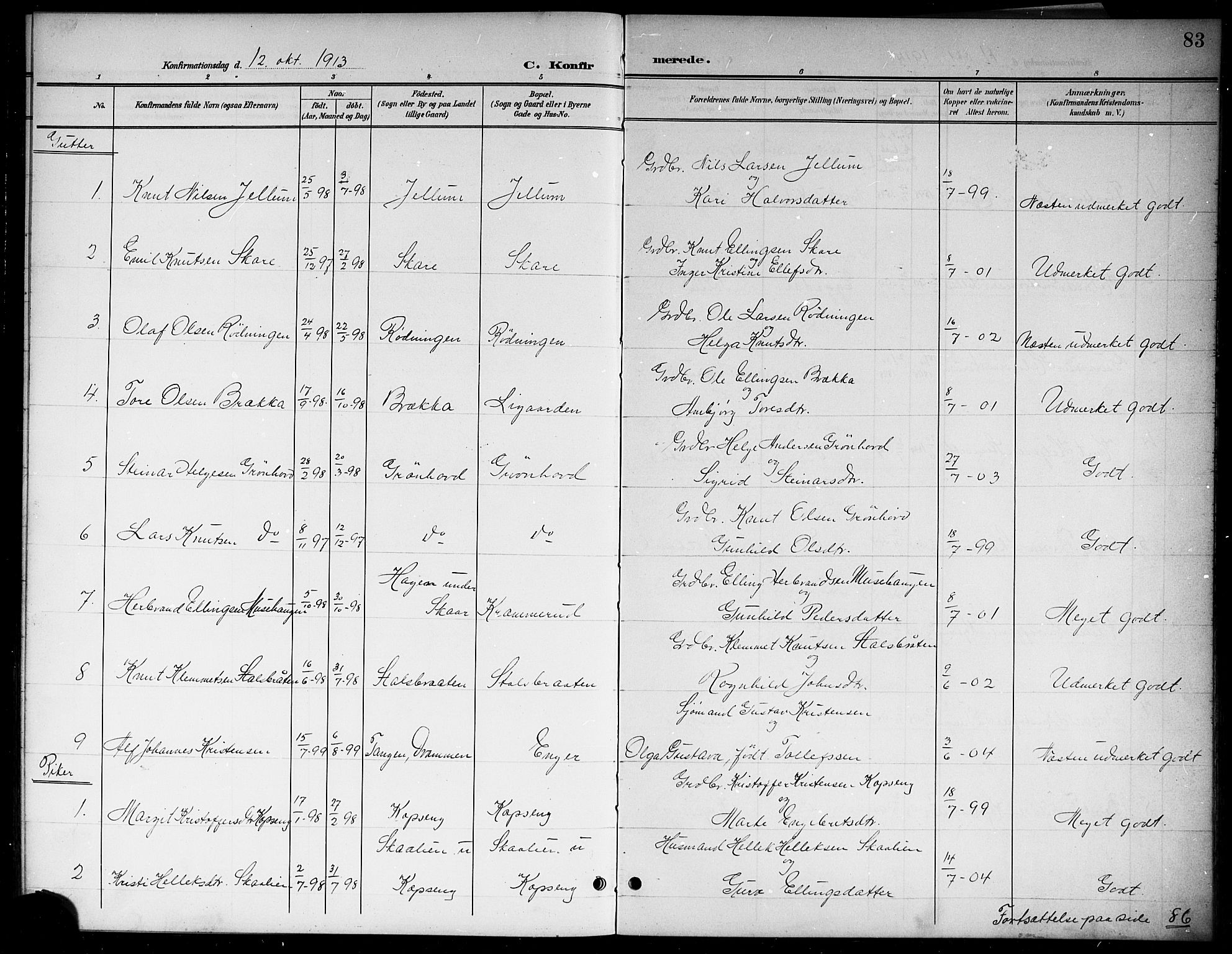 Sigdal kirkebøker, SAKO/A-245/G/Gb/L0003: Parish register (copy) no. II 3, 1901-1916, p. 83