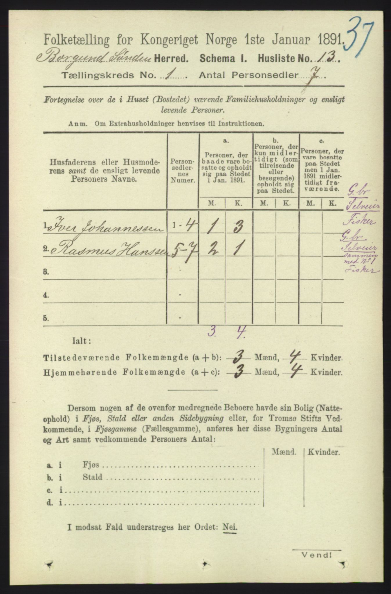 RA, 1891 census for 1531 Borgund, 1891, p. 73