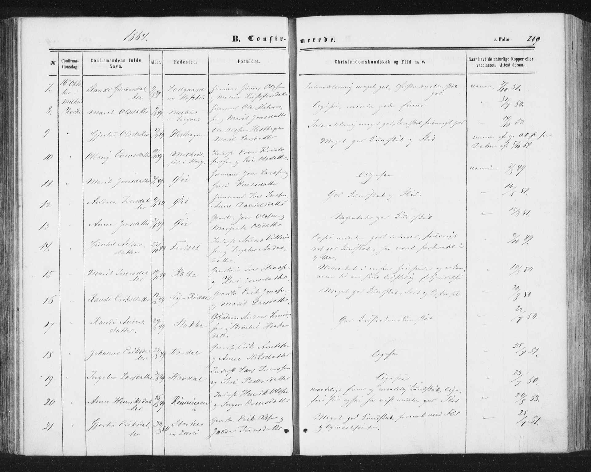 Ministerialprotokoller, klokkerbøker og fødselsregistre - Sør-Trøndelag, AV/SAT-A-1456/691/L1077: Parish register (official) no. 691A09, 1862-1873, p. 210