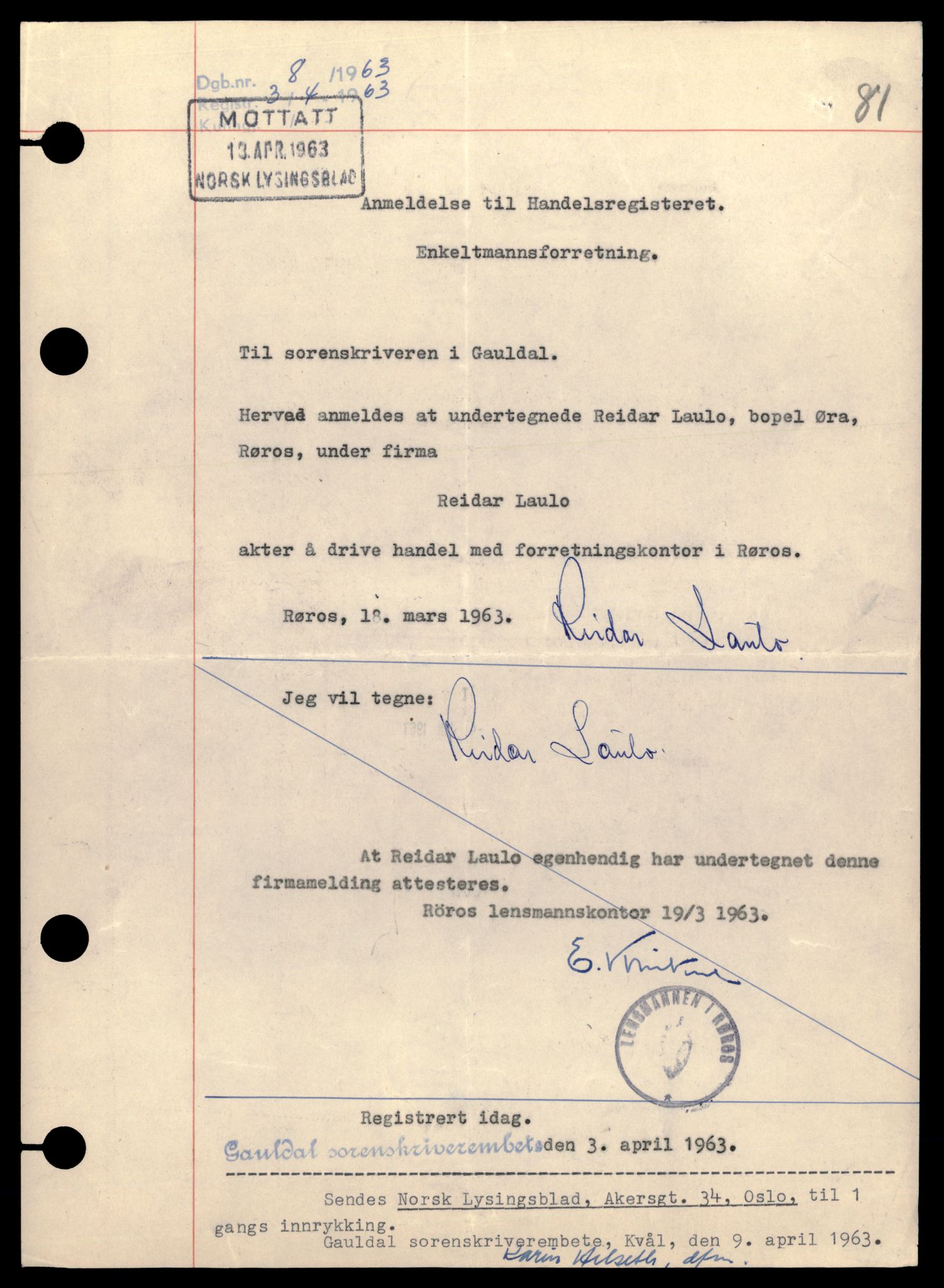 Gauldal sorenskriveri, AV/SAT-A-0014/2/J/Jd/Jdc/L0002: Bilag, enkeltmannsforetak, L-Å, 1944-1990, p. 11