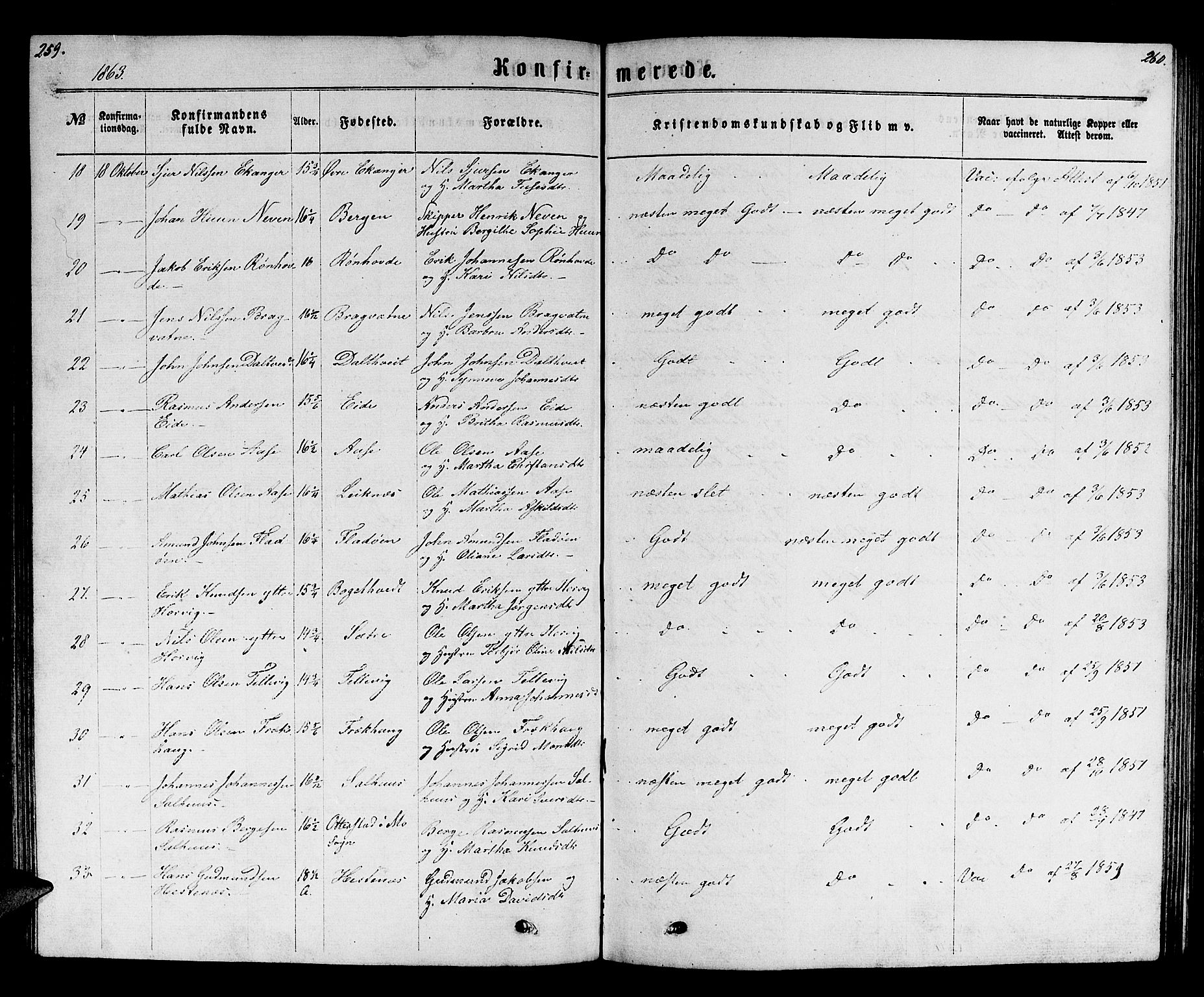 Hamre sokneprestembete, SAB/A-75501/H/Ha/Hab: Parish register (copy) no. B 2, 1863-1880, p. 259-260