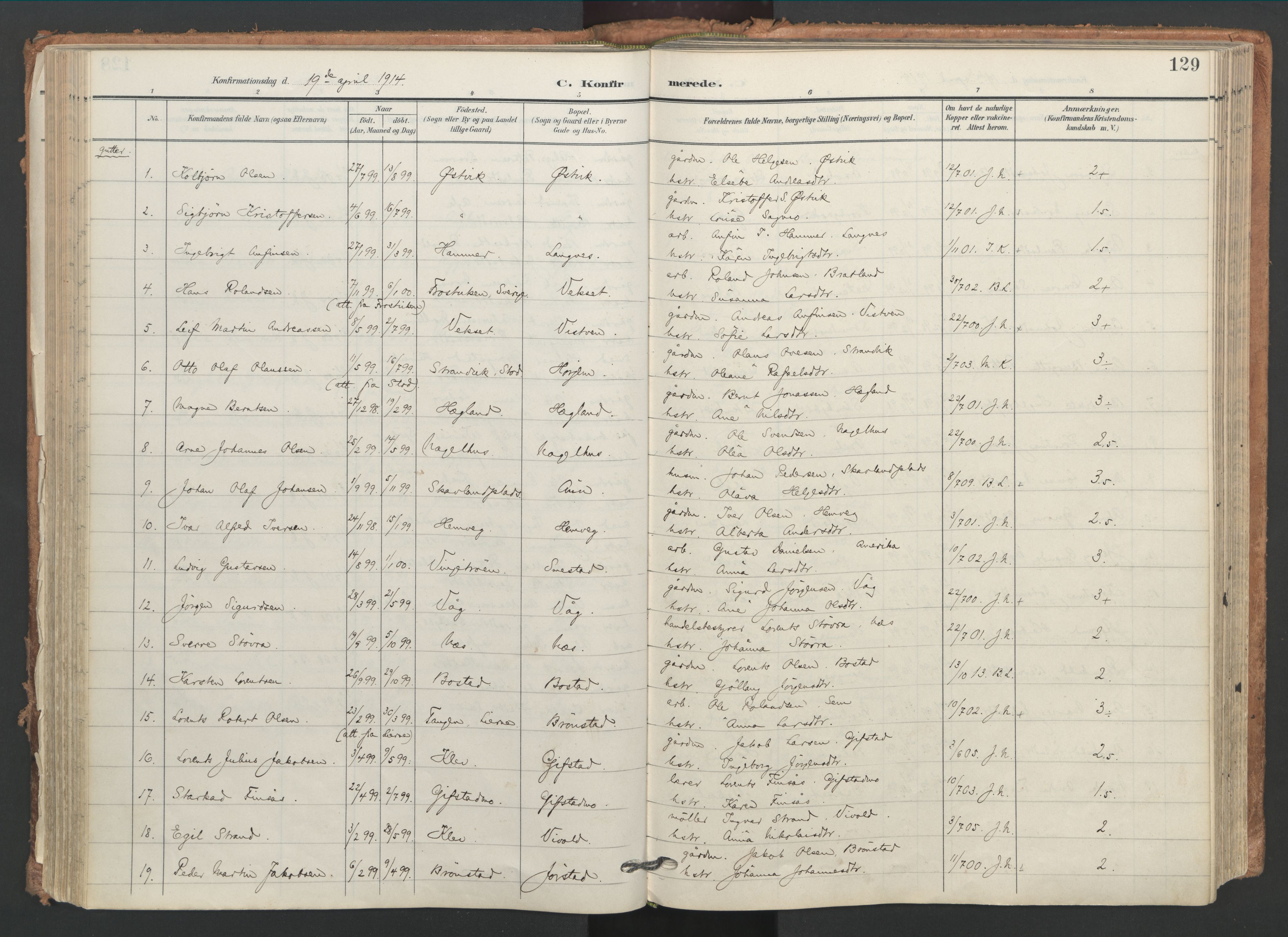 Ministerialprotokoller, klokkerbøker og fødselsregistre - Nord-Trøndelag, AV/SAT-A-1458/749/L0477: Parish register (official) no. 749A11, 1902-1927, p. 129