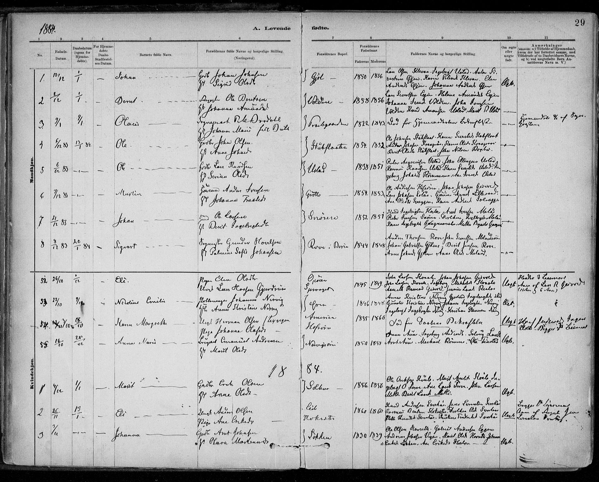 Ministerialprotokoller, klokkerbøker og fødselsregistre - Sør-Trøndelag, SAT/A-1456/668/L0809: Parish register (official) no. 668A09, 1881-1895, p. 29