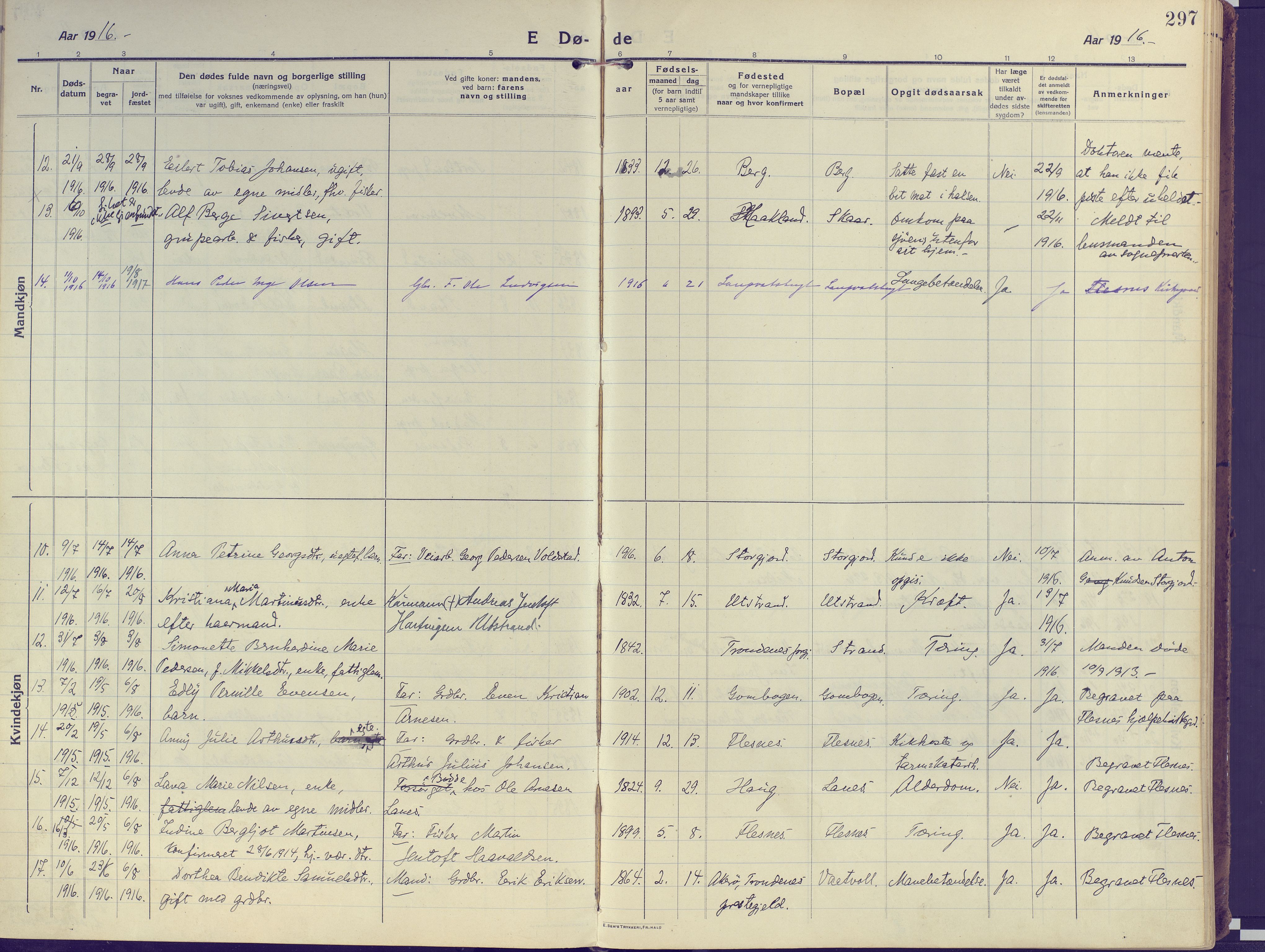 Kvæfjord sokneprestkontor, AV/SATØ-S-1323/G/Ga/Gaa/L0007kirke: Parish register (official) no. 7, 1915-1931, p. 297