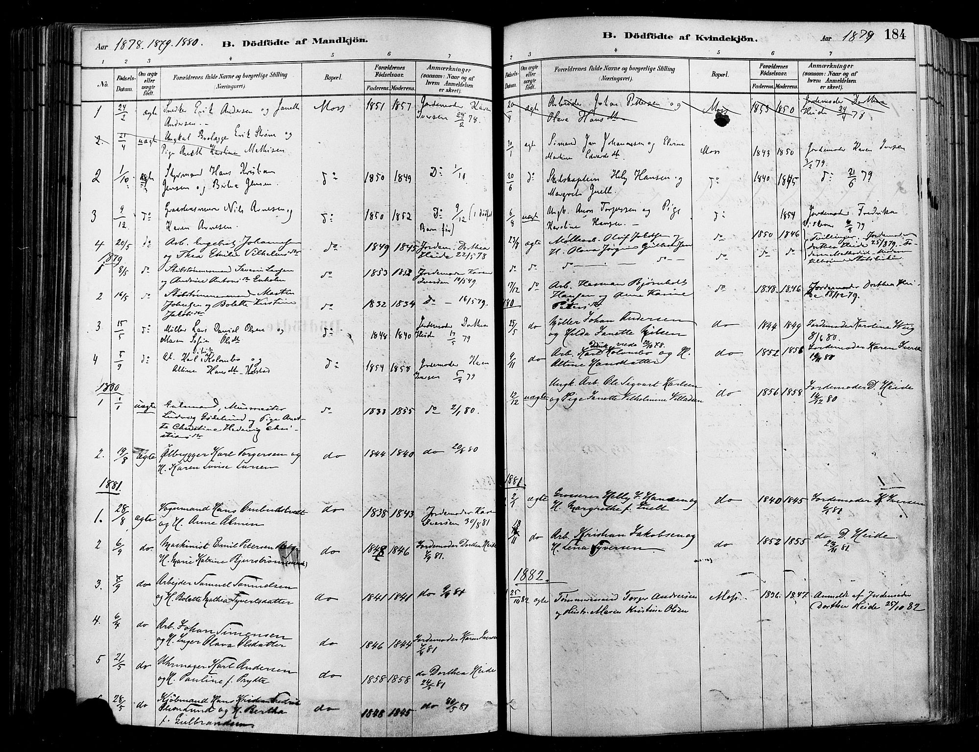 Moss prestekontor Kirkebøker, SAO/A-2003/F/Fb/L0001: Parish register (official) no. II 1, 1878-1886, p. 184