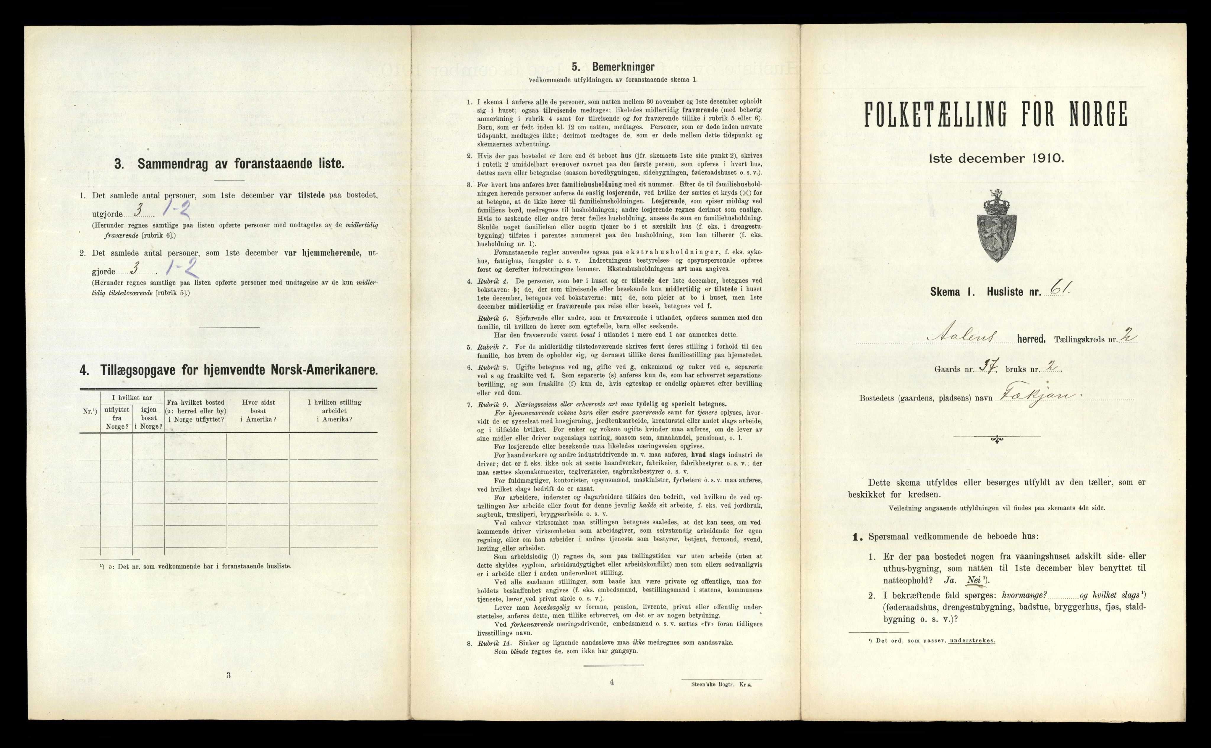 RA, 1910 census for Ålen, 1910, p. 223