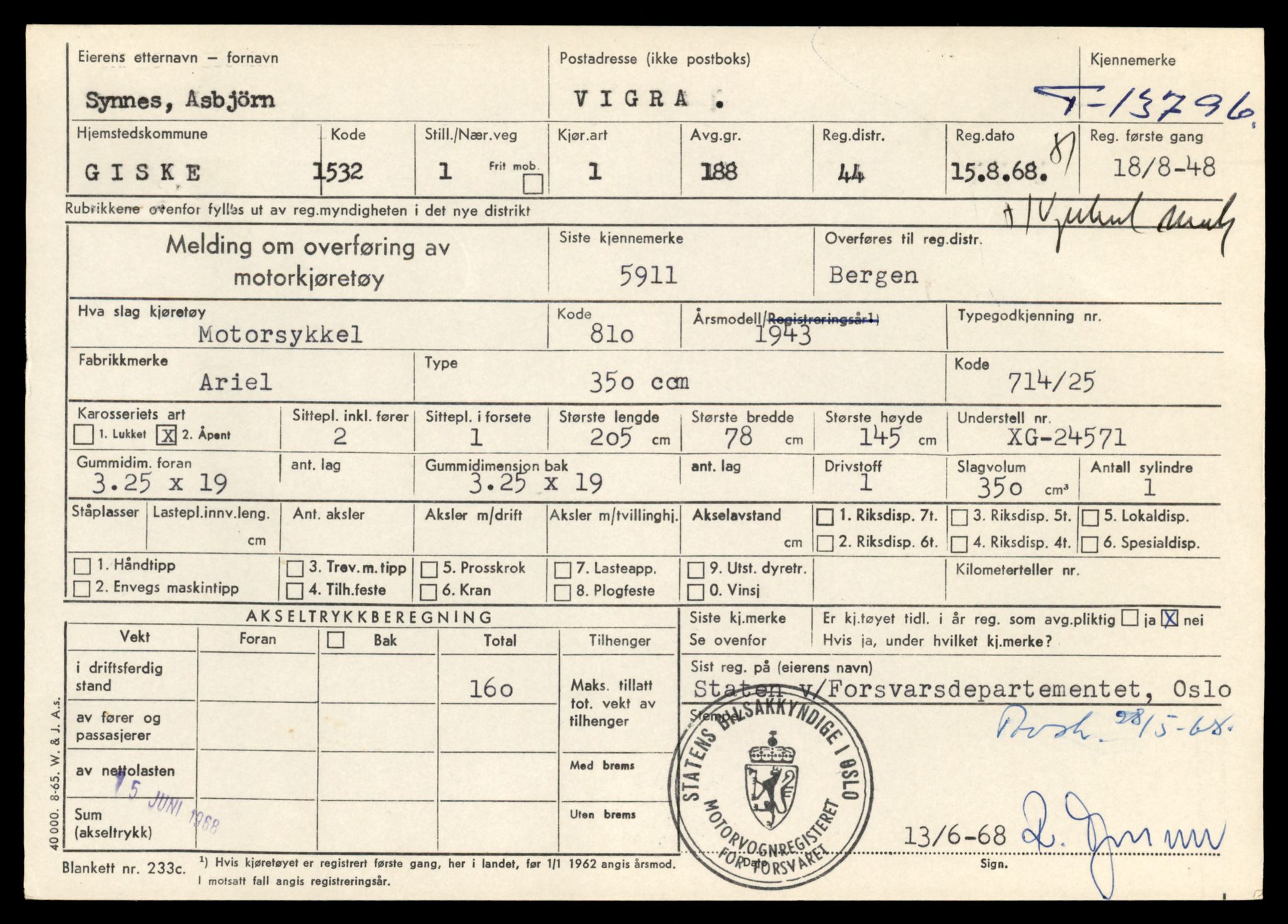 Møre og Romsdal vegkontor - Ålesund trafikkstasjon, AV/SAT-A-4099/F/Fe/L0041: Registreringskort for kjøretøy T 13710 - T 13905, 1927-1998, p. 1511