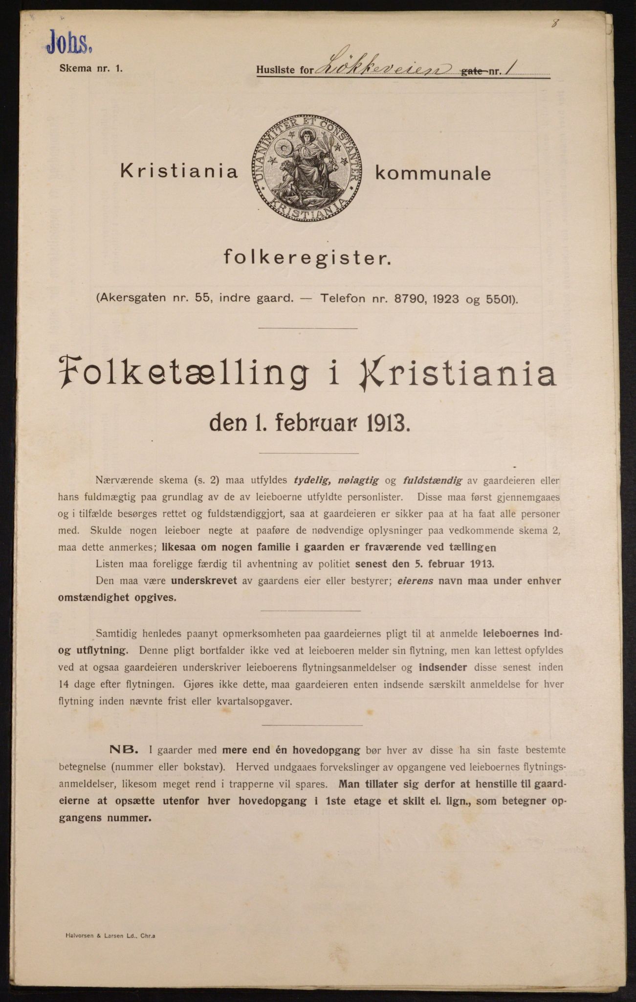 OBA, Municipal Census 1913 for Kristiania, 1913, p. 58424