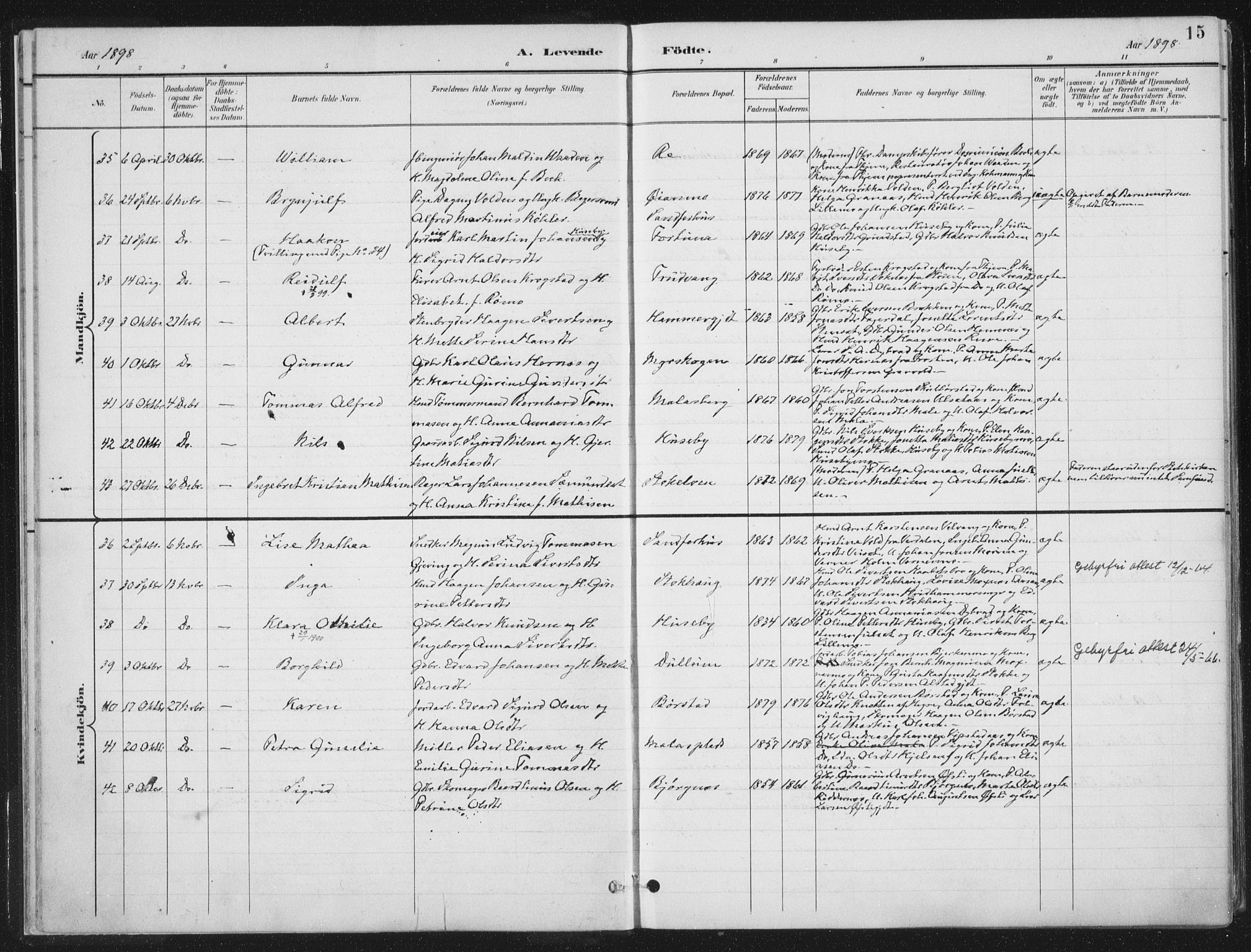 Ministerialprotokoller, klokkerbøker og fødselsregistre - Nord-Trøndelag, SAT/A-1458/709/L0082: Parish register (official) no. 709A22, 1896-1916, p. 15