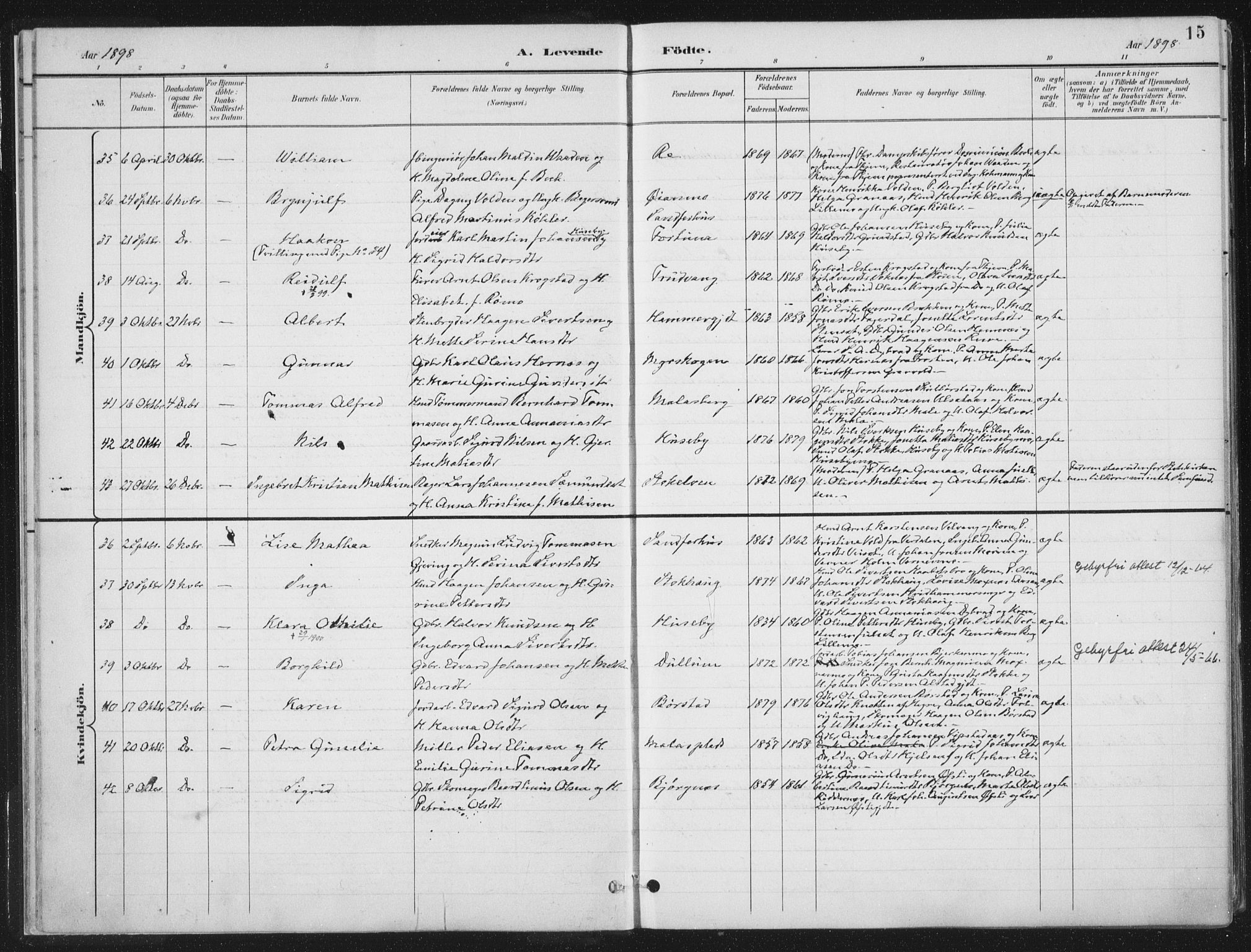 Ministerialprotokoller, klokkerbøker og fødselsregistre - Nord-Trøndelag, AV/SAT-A-1458/709/L0082: Parish register (official) no. 709A22, 1896-1916, p. 15