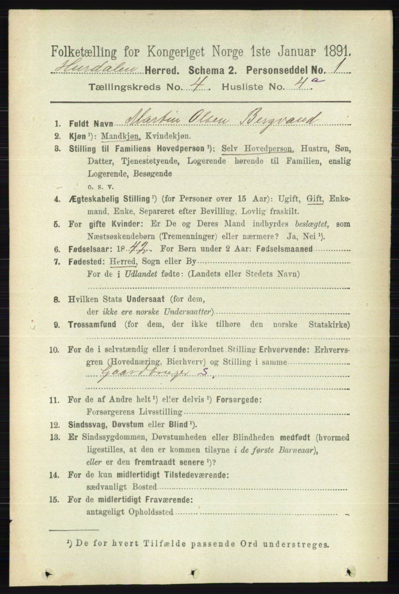RA, 1891 census for 0239 Hurdal, 1891, p. 1446