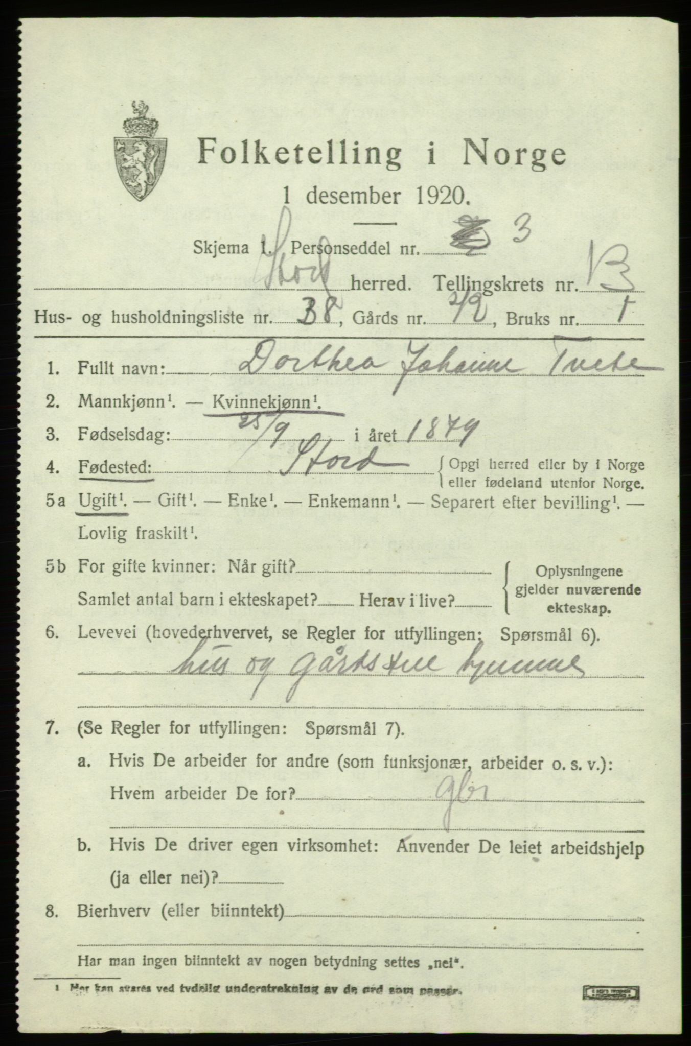 SAB, 1920 census for Stord, 1920, p. 7985