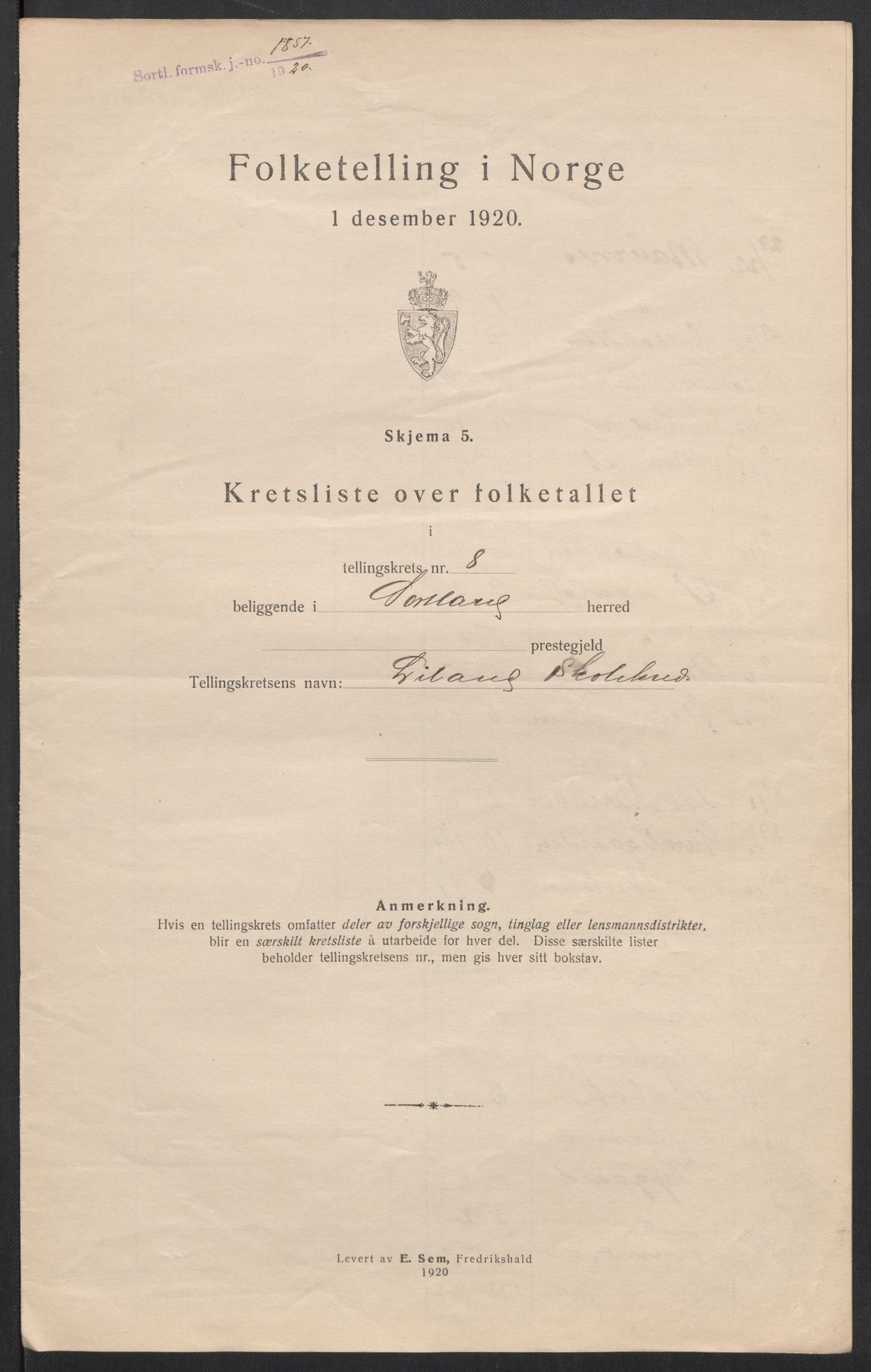 SAT, 1920 census for Sortland, 1920, p. 35